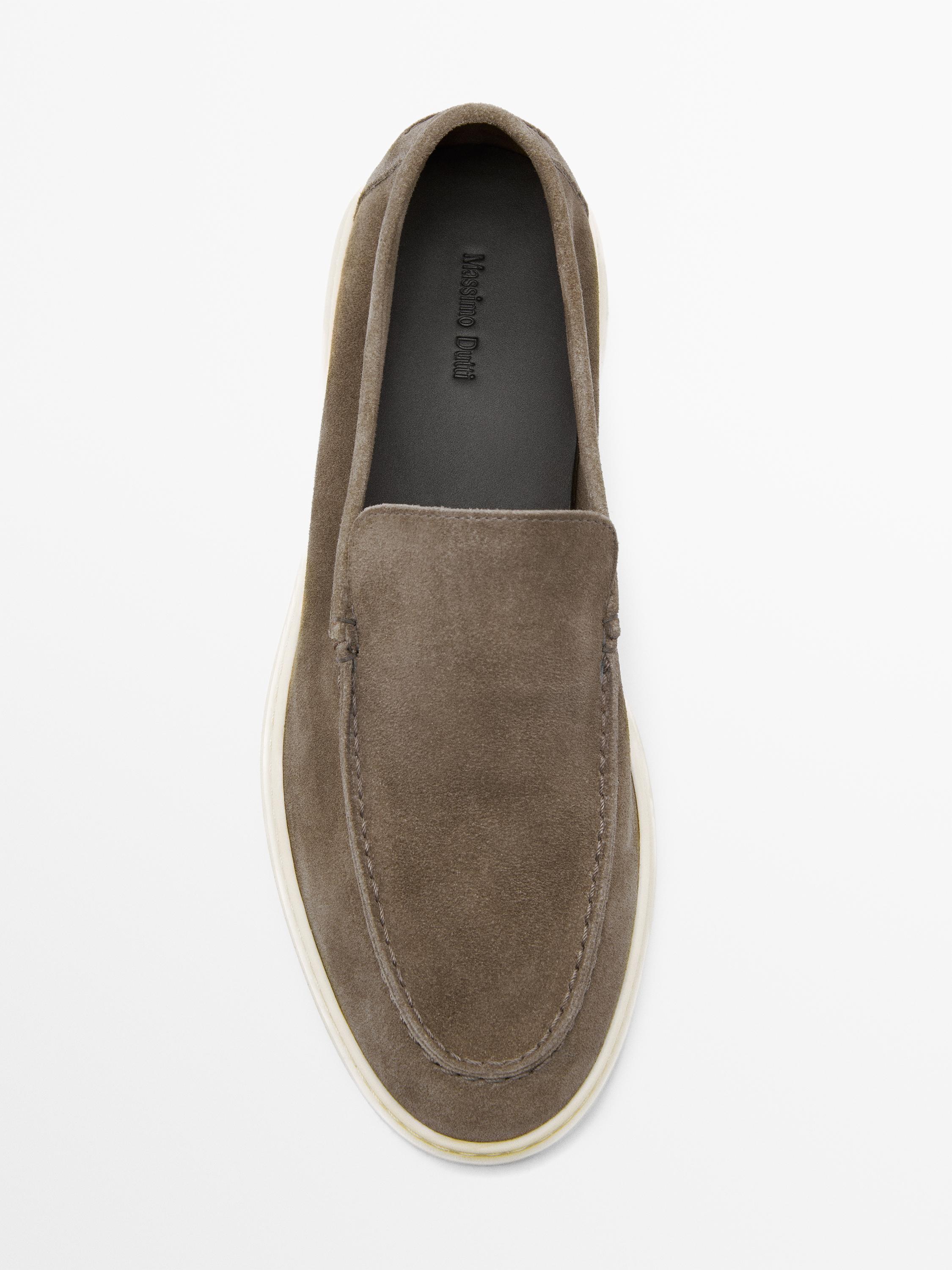 Split leather loafers with moc toe — MINK
