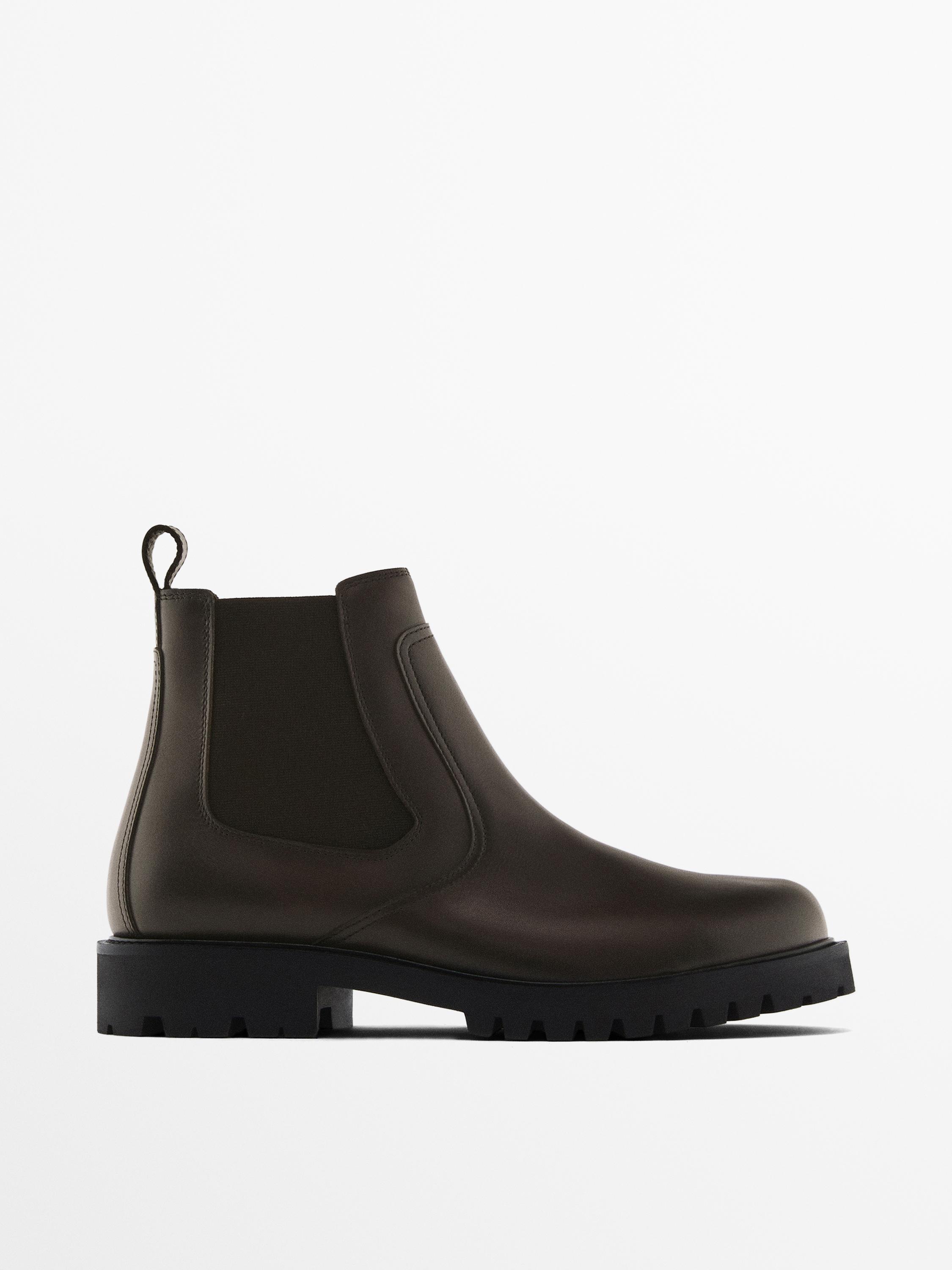 Nappa chelsea ankle boots with side gores Brown Black Shoes Massimo Dutti