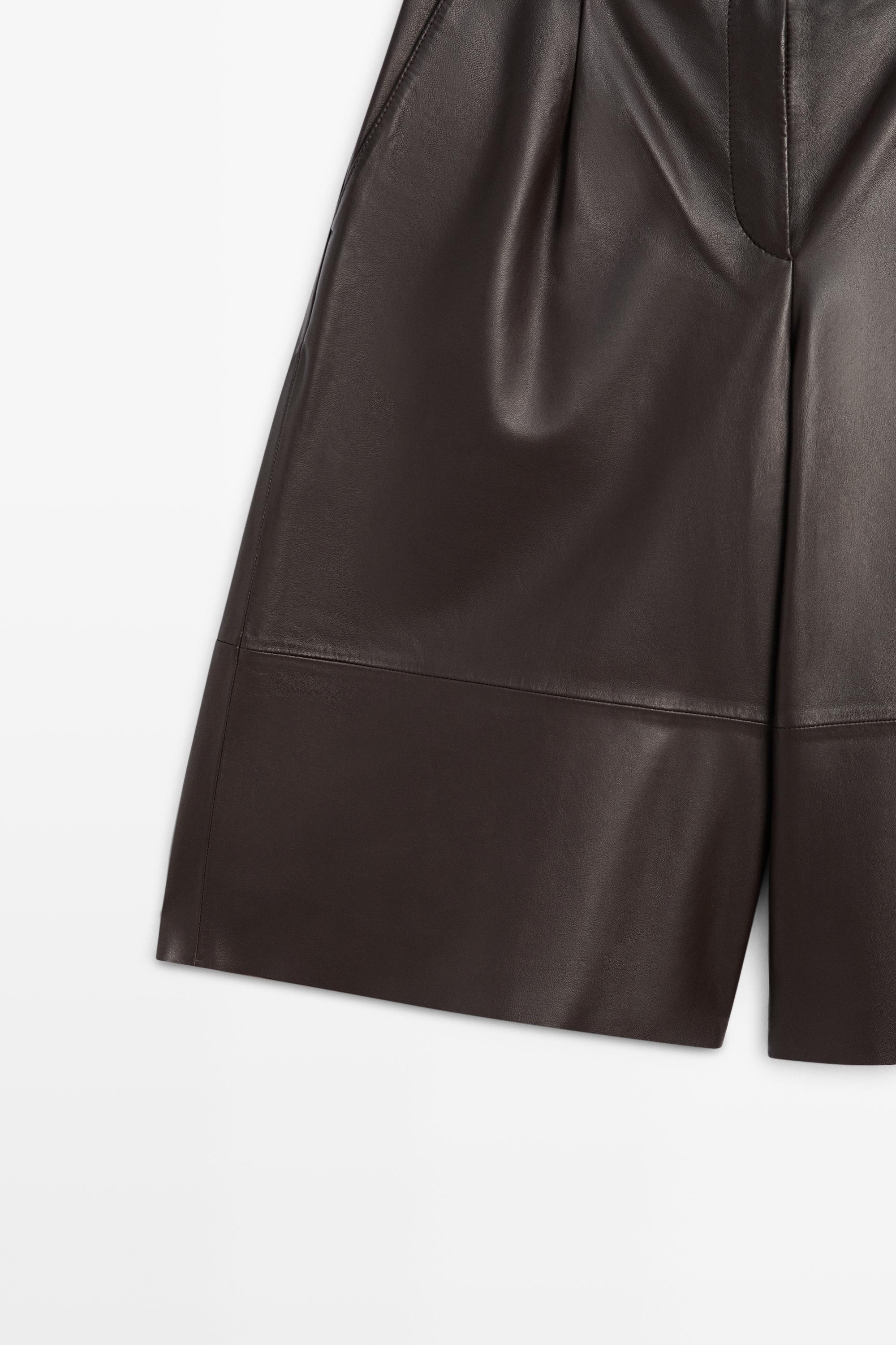 Long nappa leather Bermuda shorts — BROWN