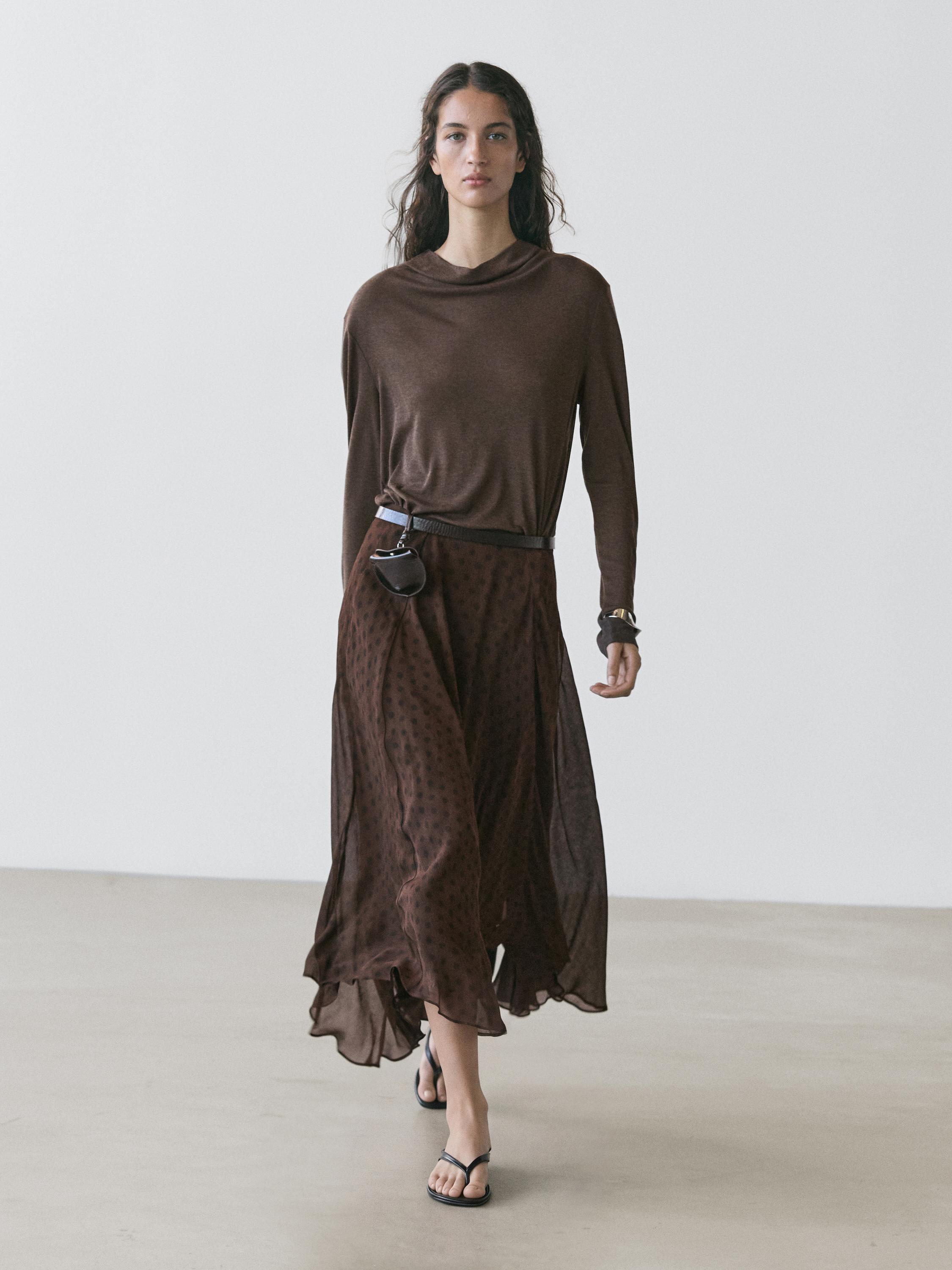 Flared polka dot midi skirt