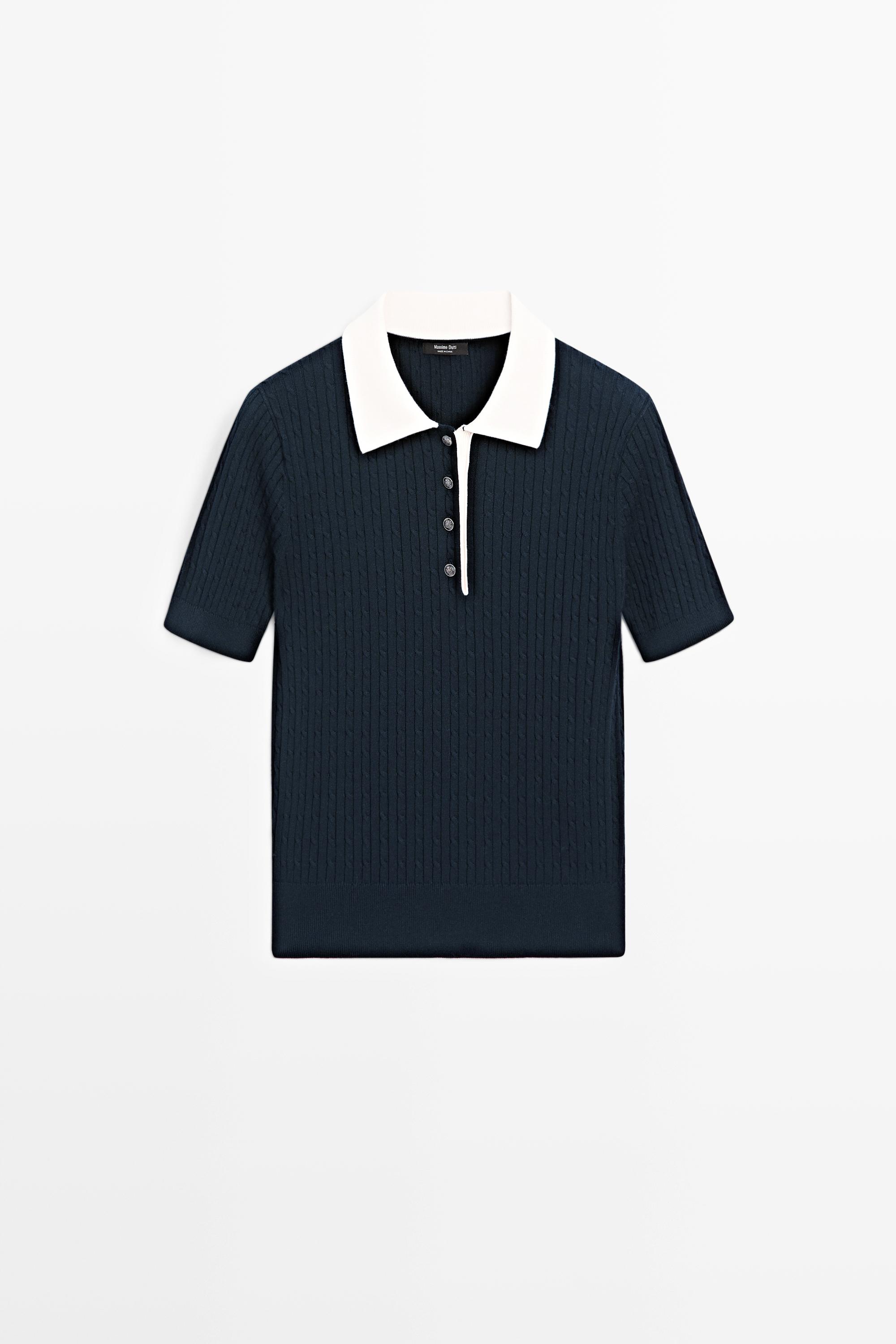 100% cotton cable-knit polo shirt