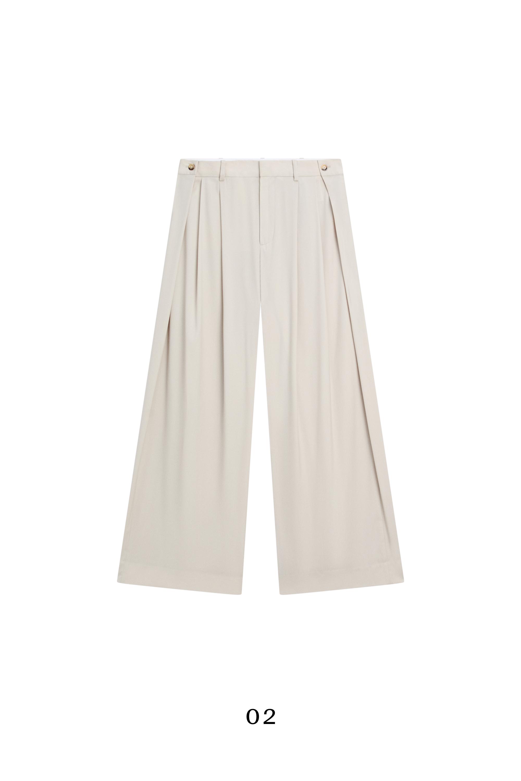 Wool blend darted pants with button detail — ICE