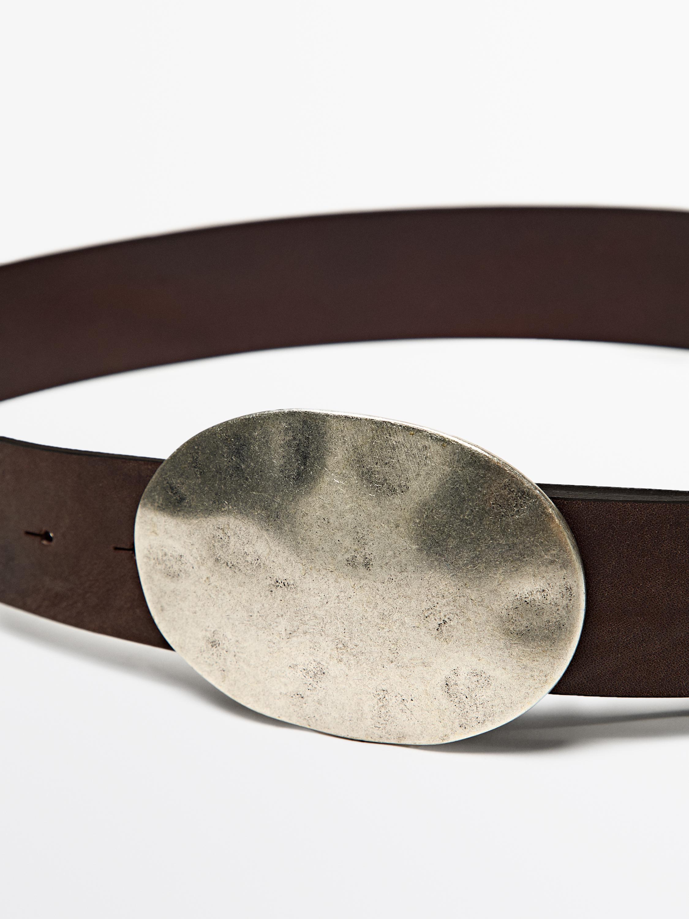 Nappa leather belt with metal buckle