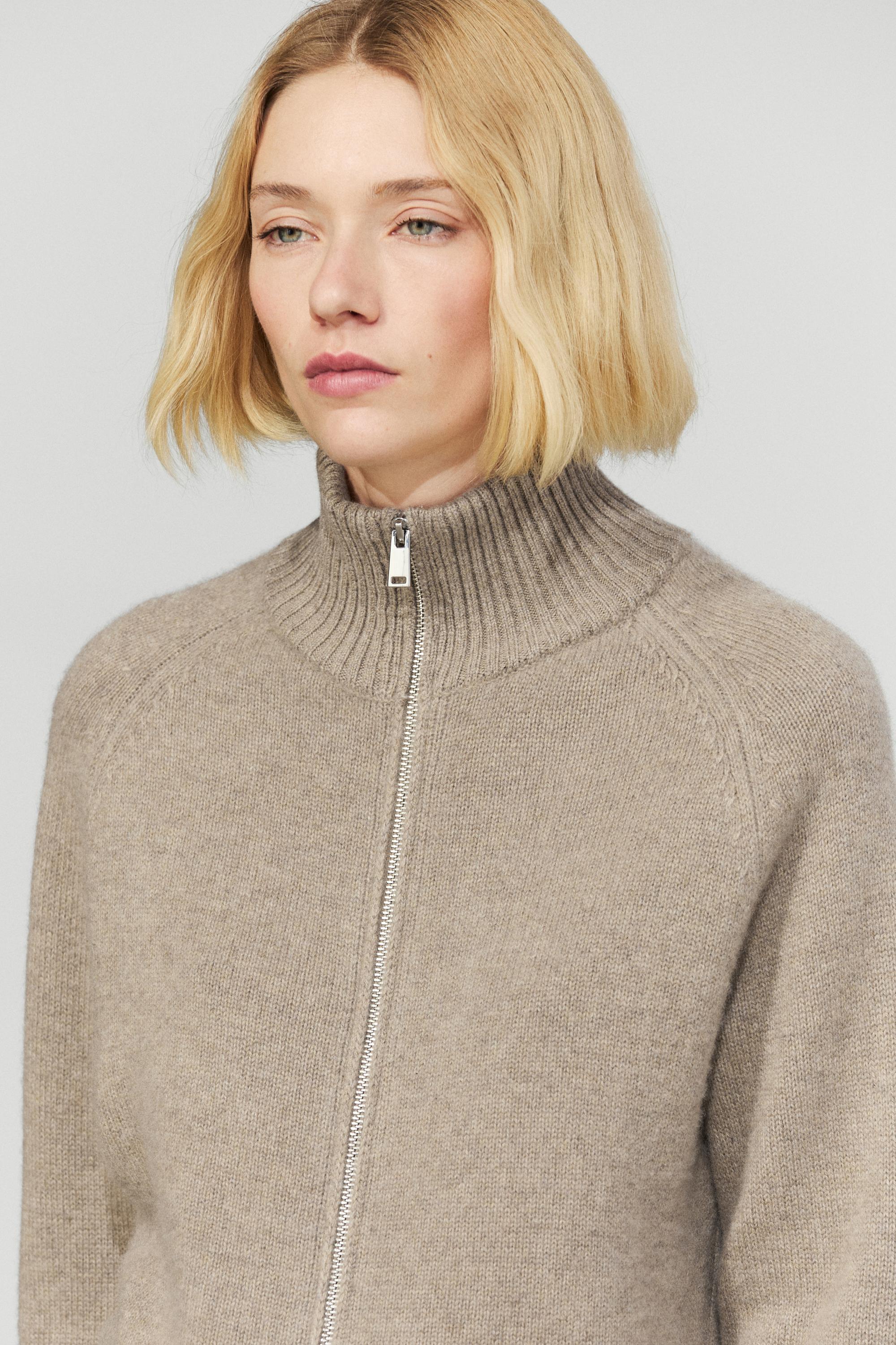 100% cashmere zip knit cardigan — TAUPE GREY