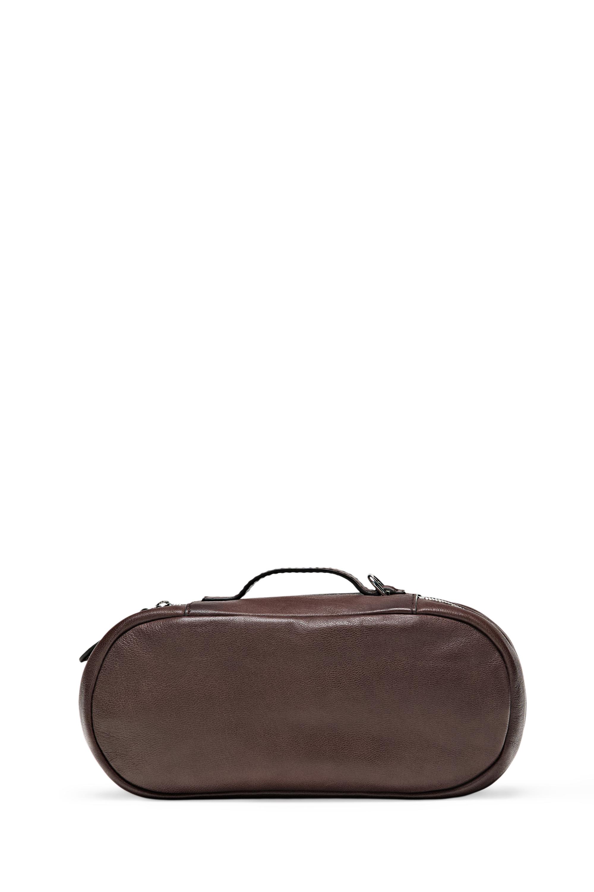 Oval nappa leather toiletry bag — BROWN