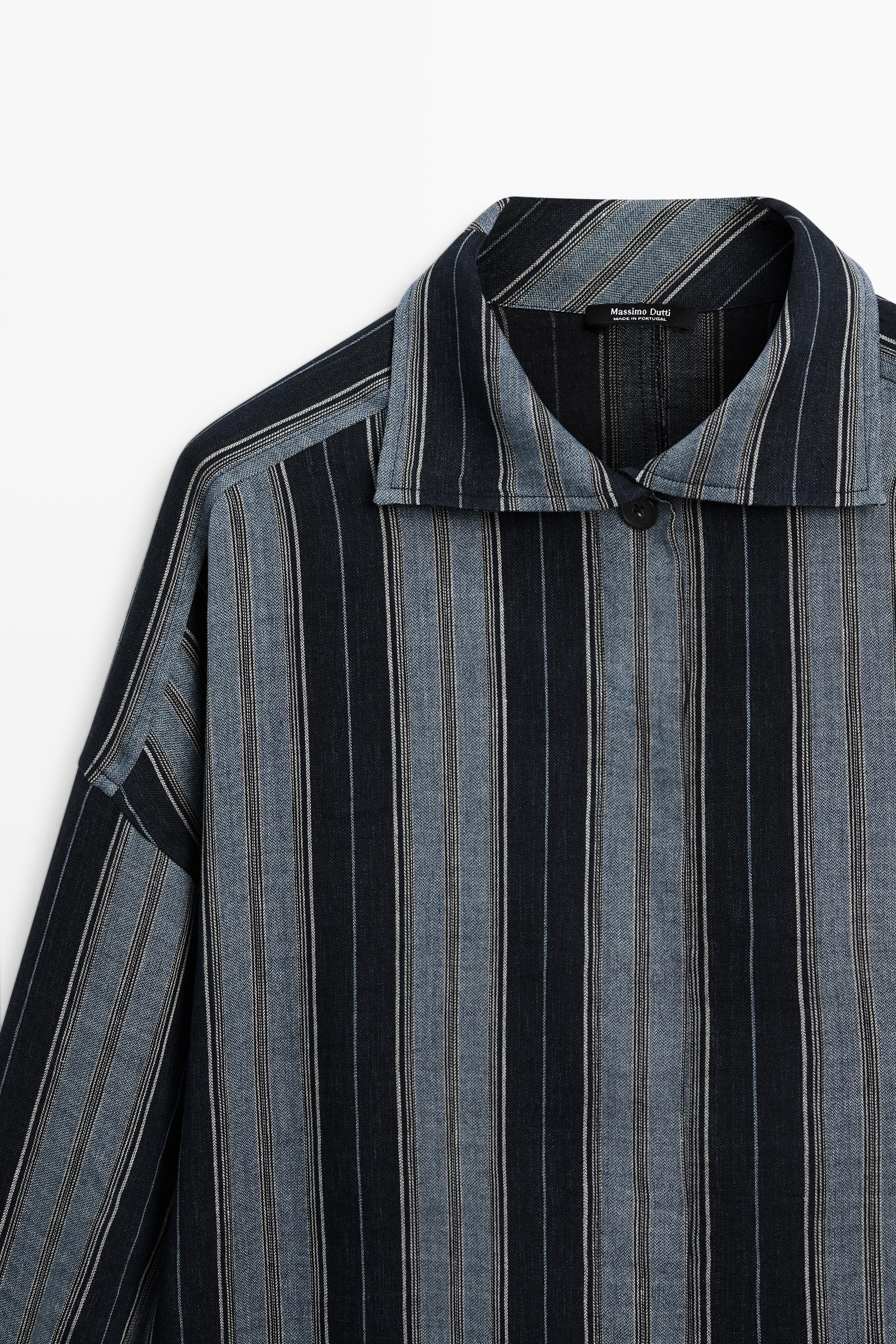 Striped flowing cotton linen shirt — BLUE