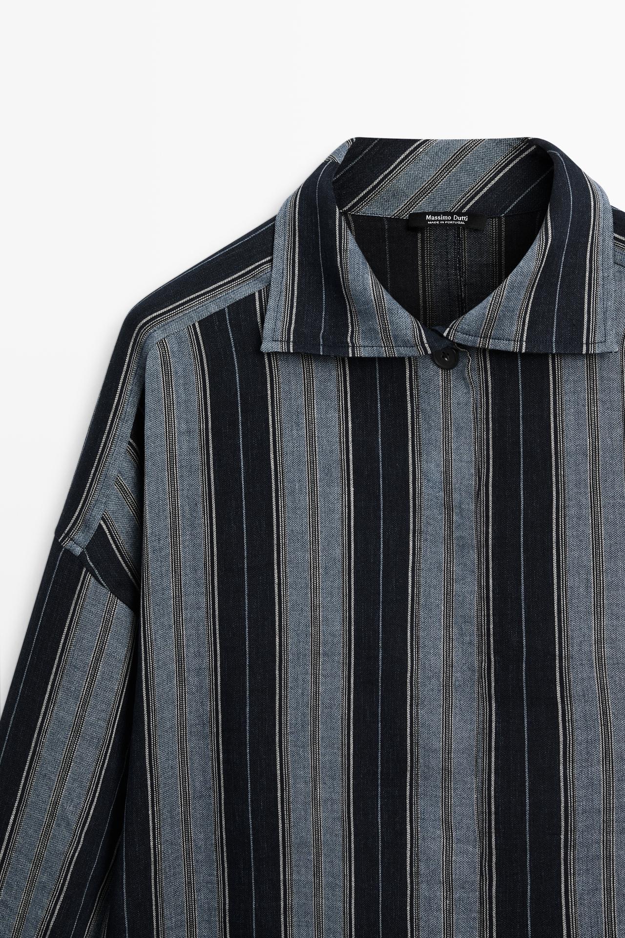 Striped flowing cotton linen shirt — BLUE