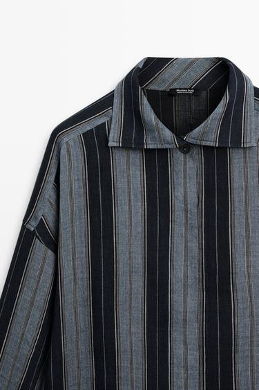 Striped flowing cotton linen shirt — BLUE 9