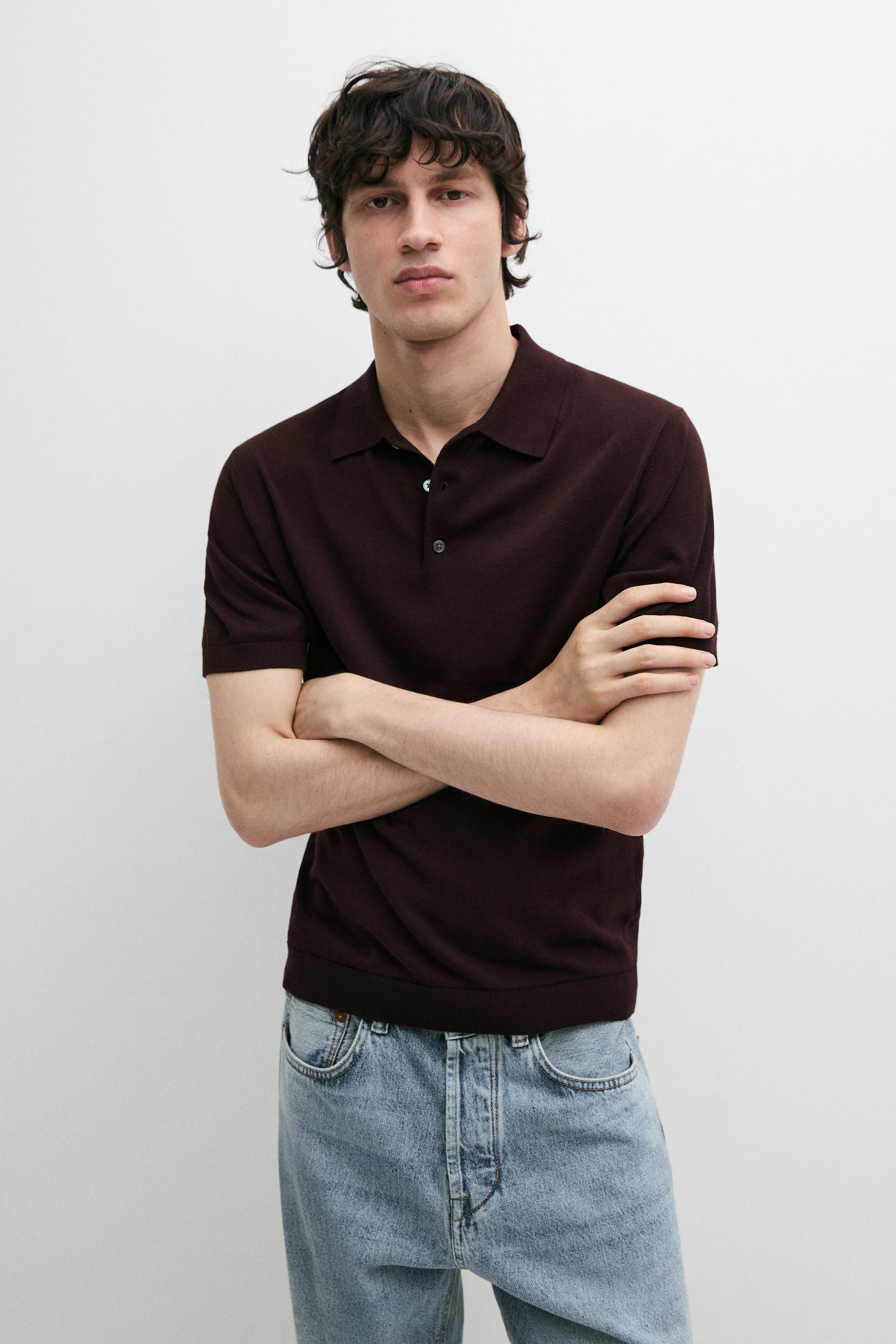 100% cotton knit polo shirt — BURGUNDY