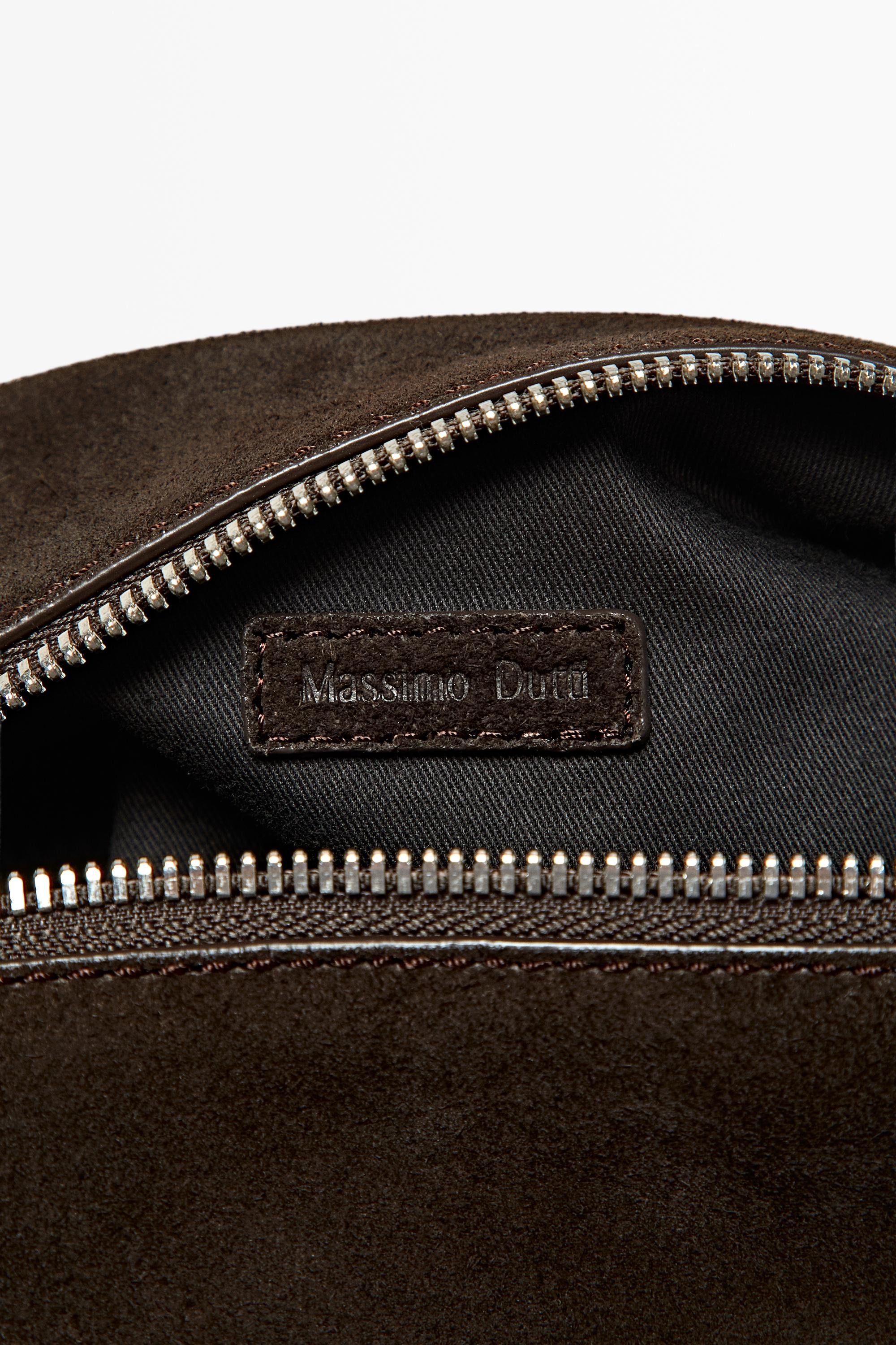 Mini split suede leather toiletry bag — Chocolate