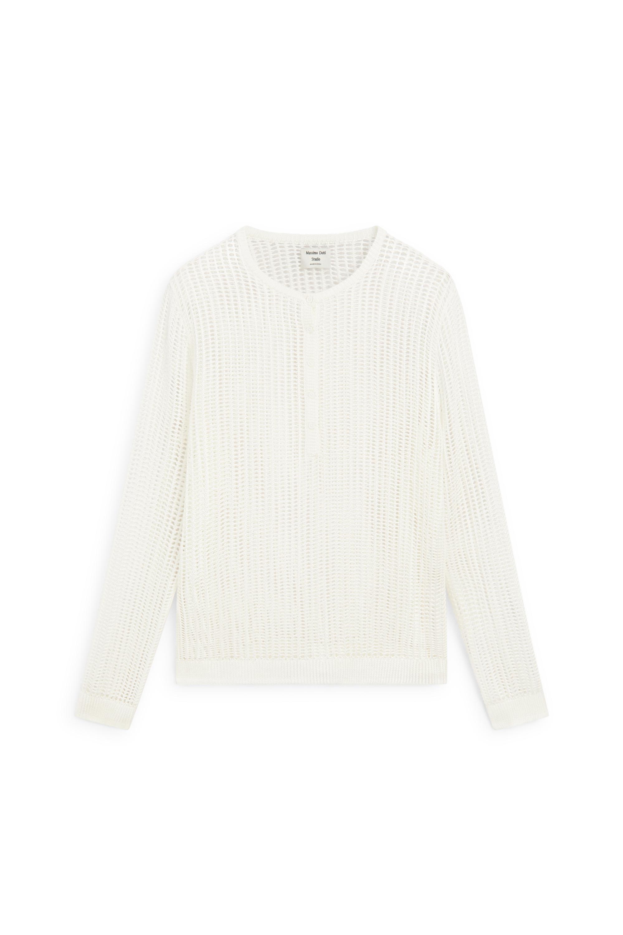 Cutwork knit button-up sweater - STUDIO — WHITE