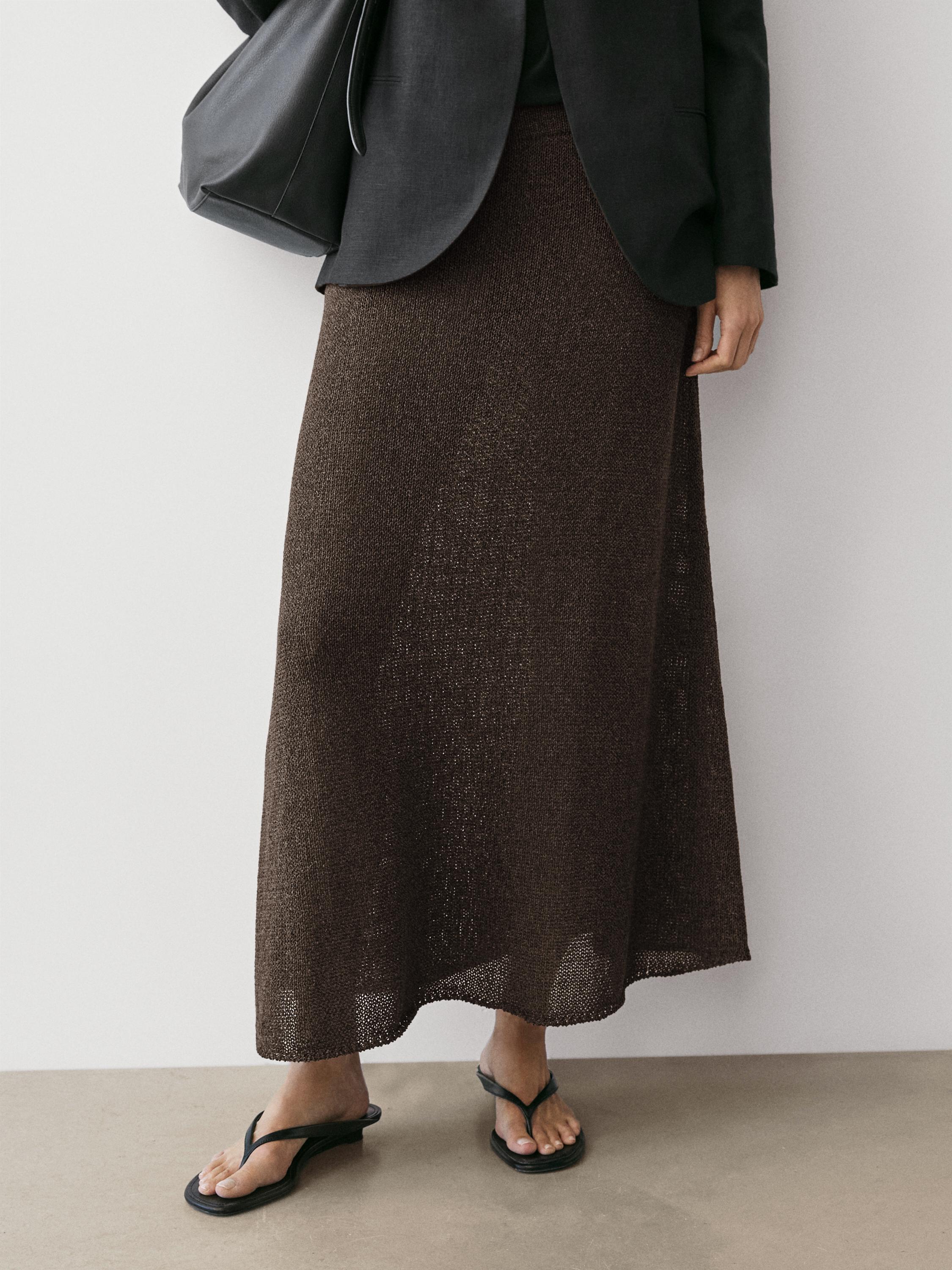 Long cotton blend knit skirt — Chocolate