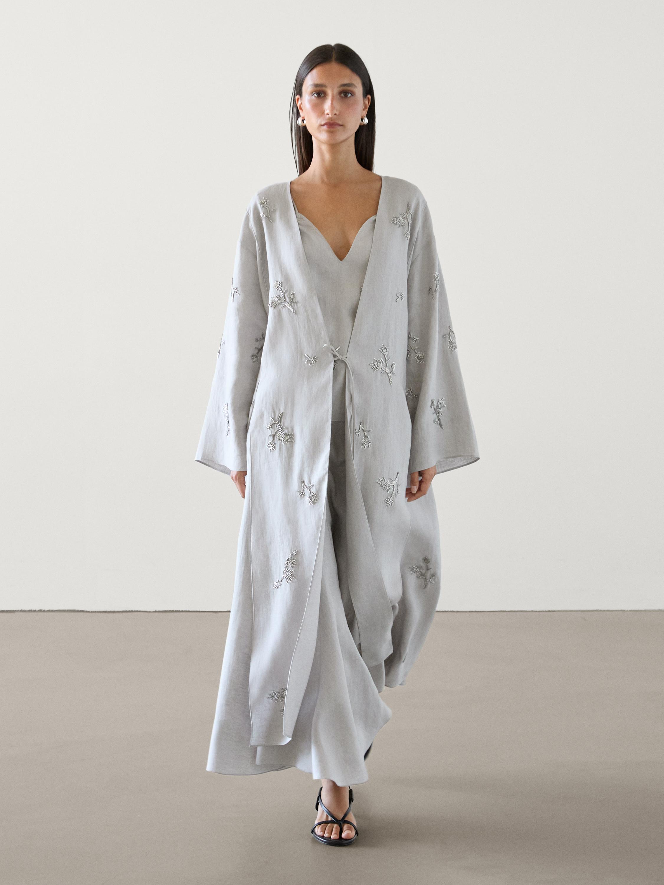 100% linen embroidered co-ord kimono