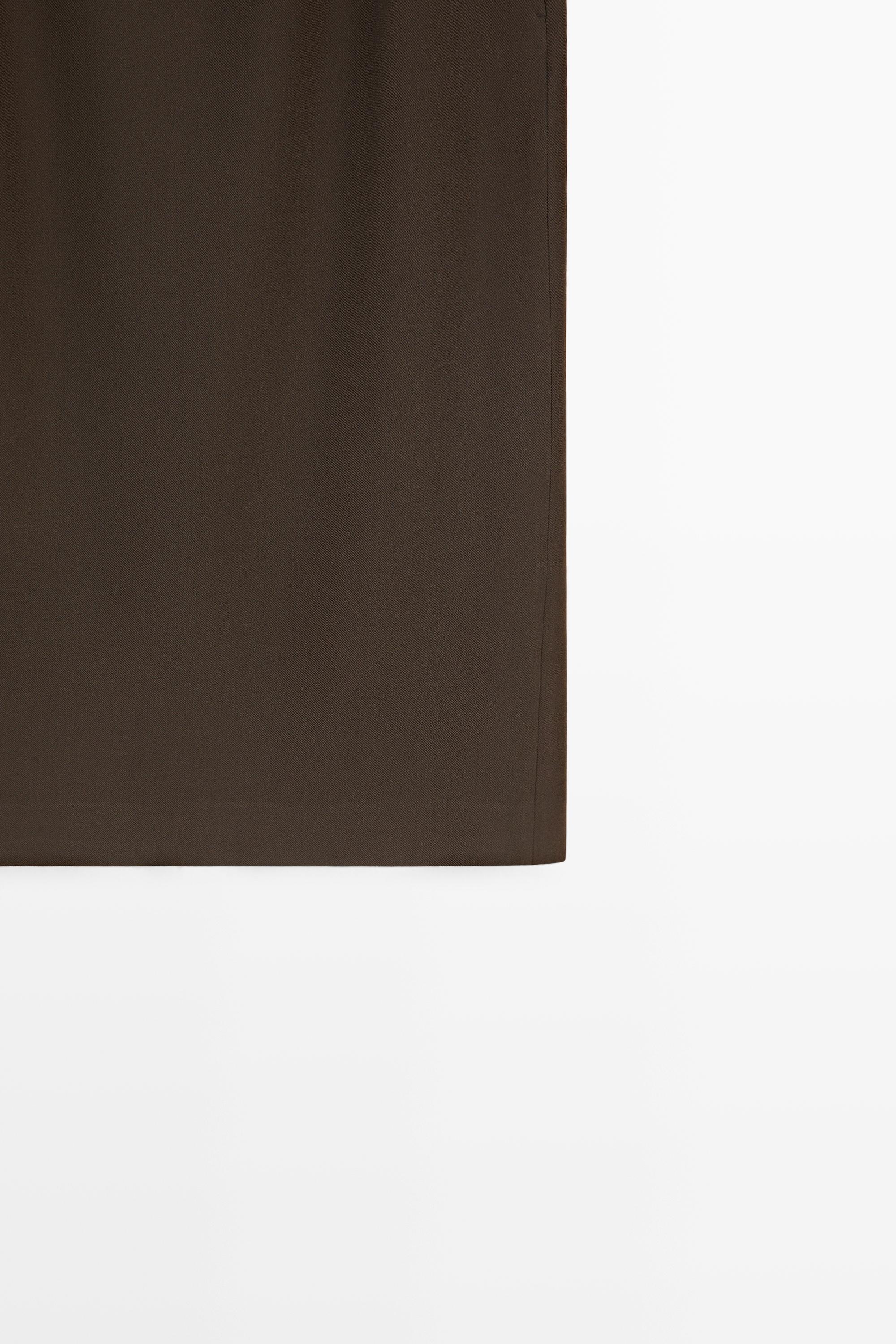 Straight wool blend midi skirt — BROWN