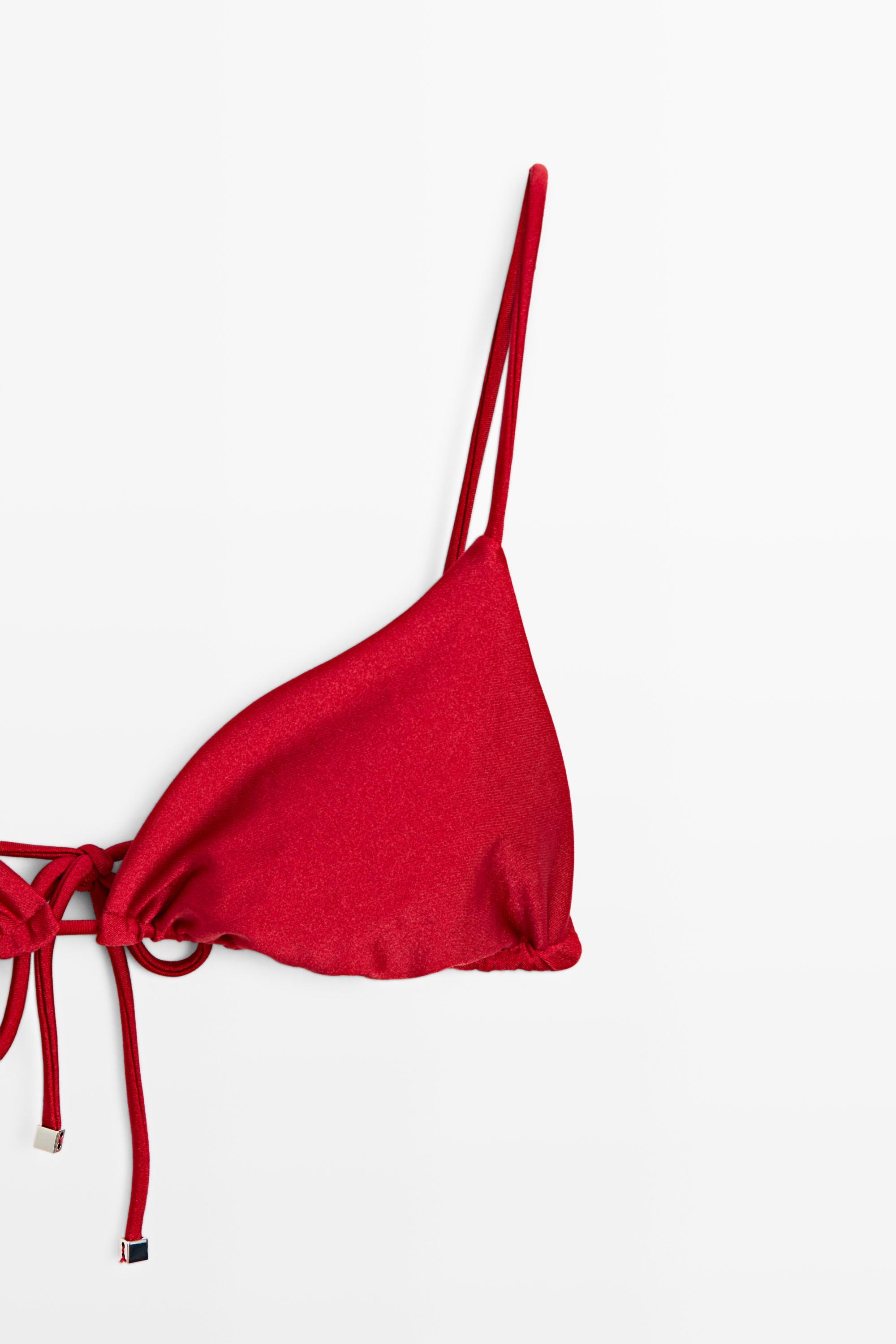 Shimmering triangle bikini top — RED
