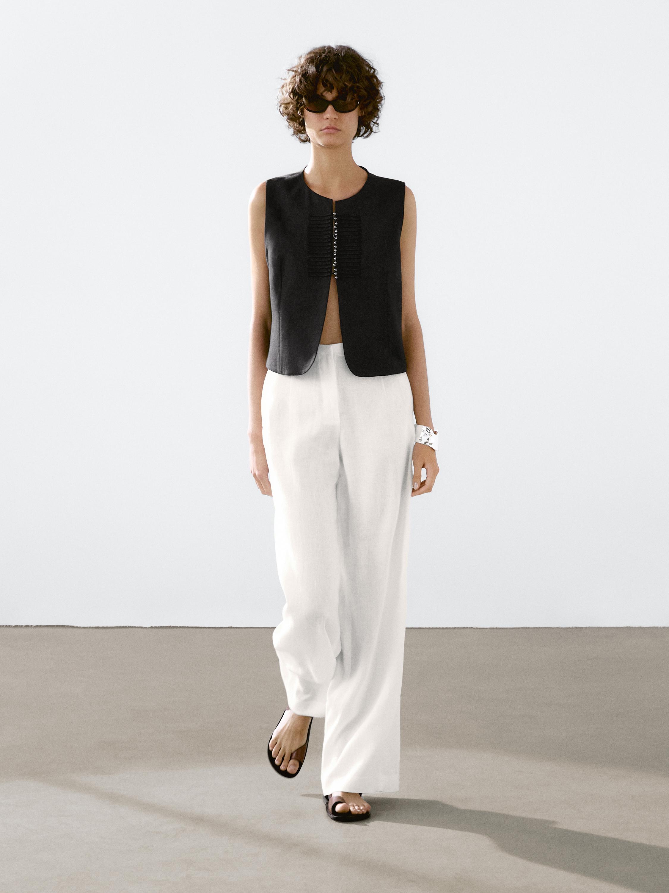 Chaleco abalorios mezcla lino