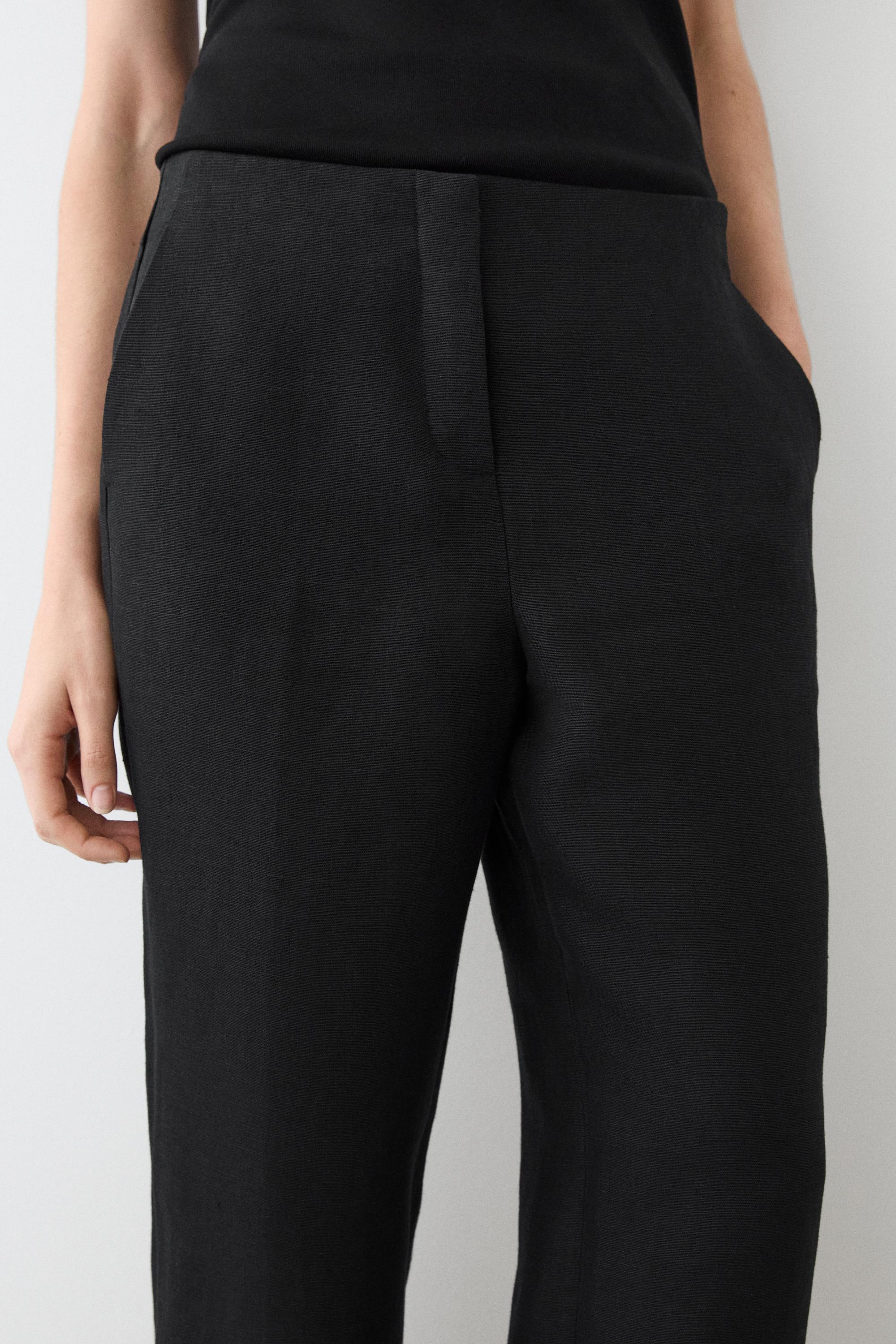 Flowing straight-leg linen trousers — BLACK