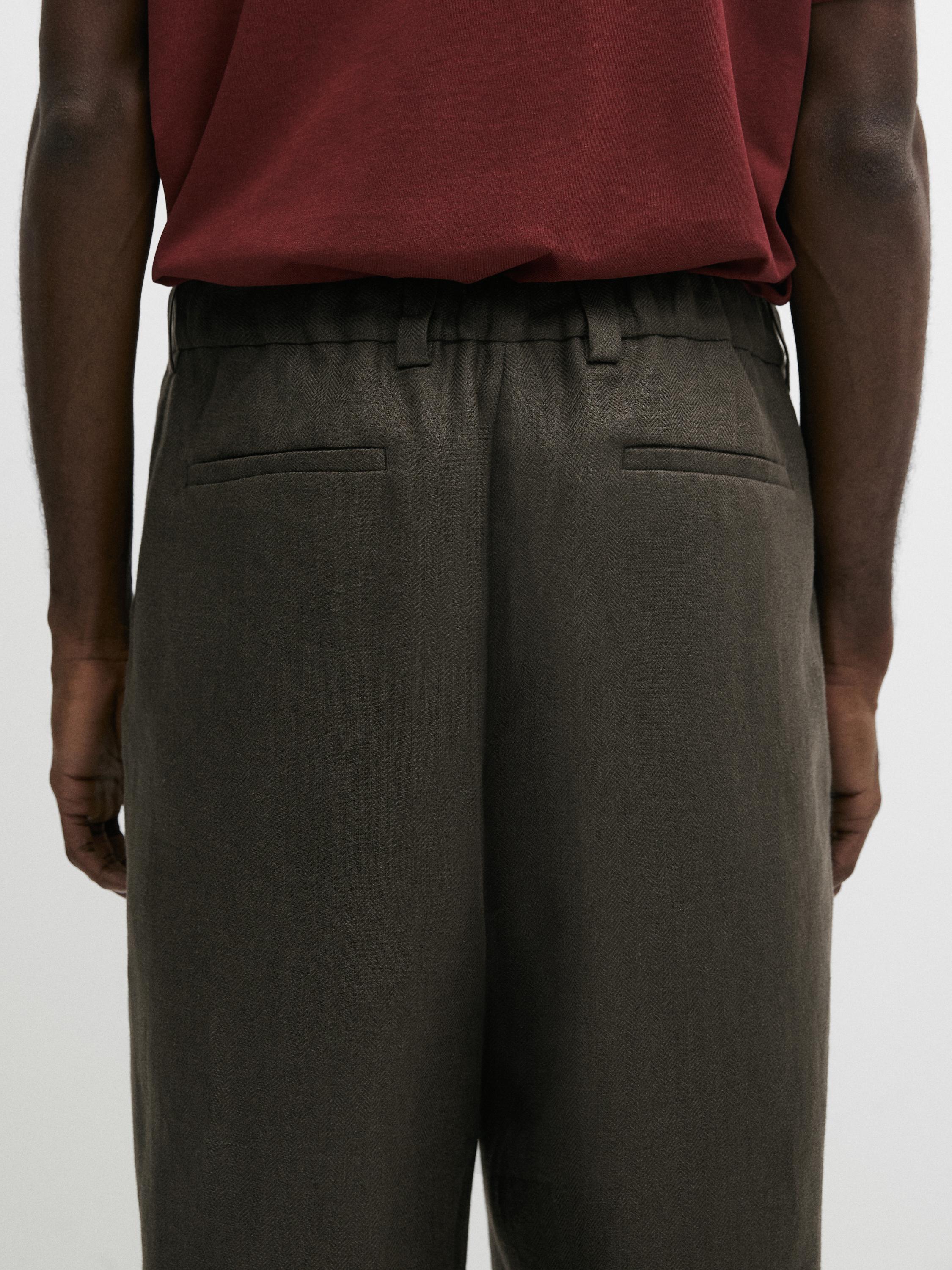Linen trousers with herringbone detail — GREEN