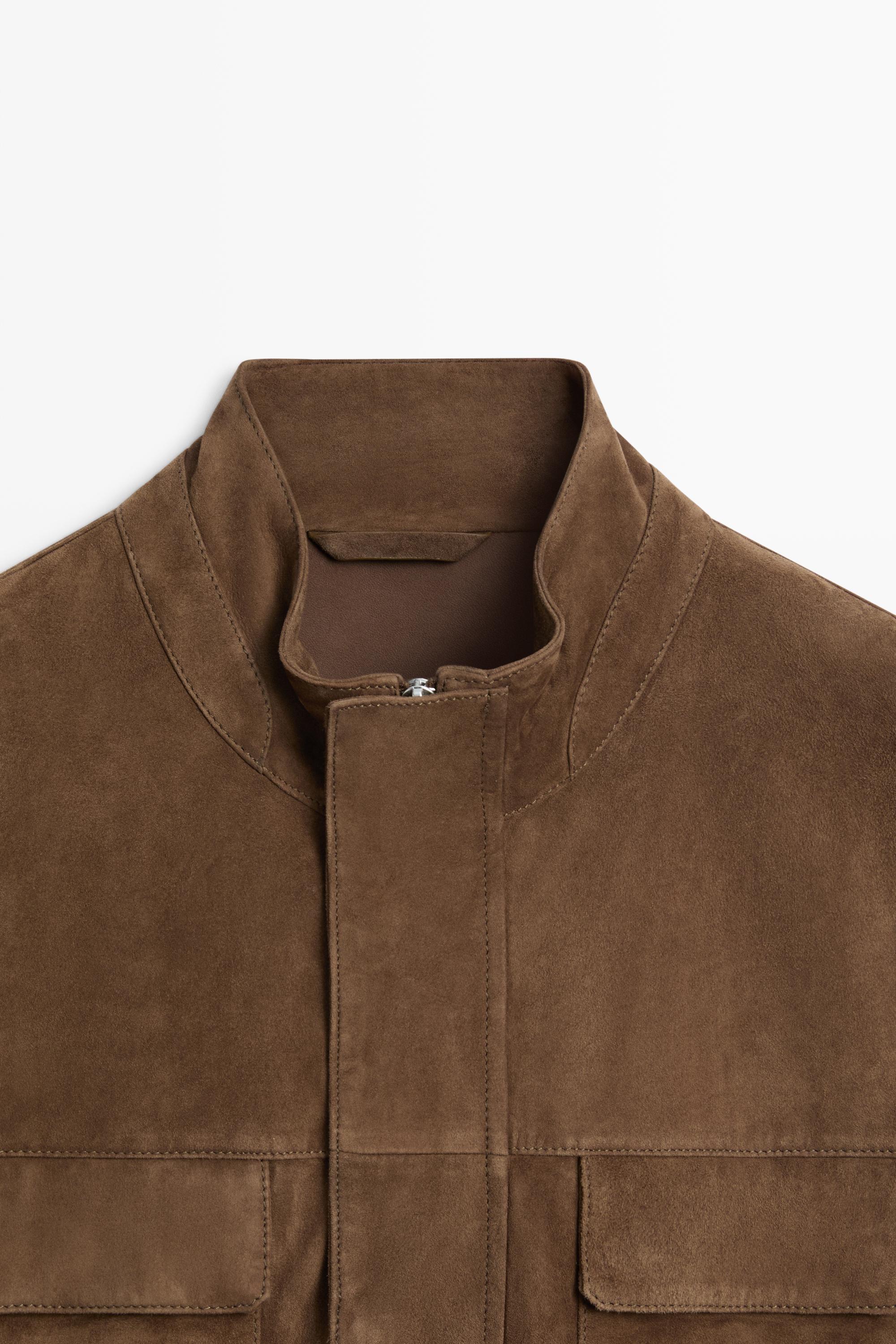 Suede jacket with pocket details — BROWN
