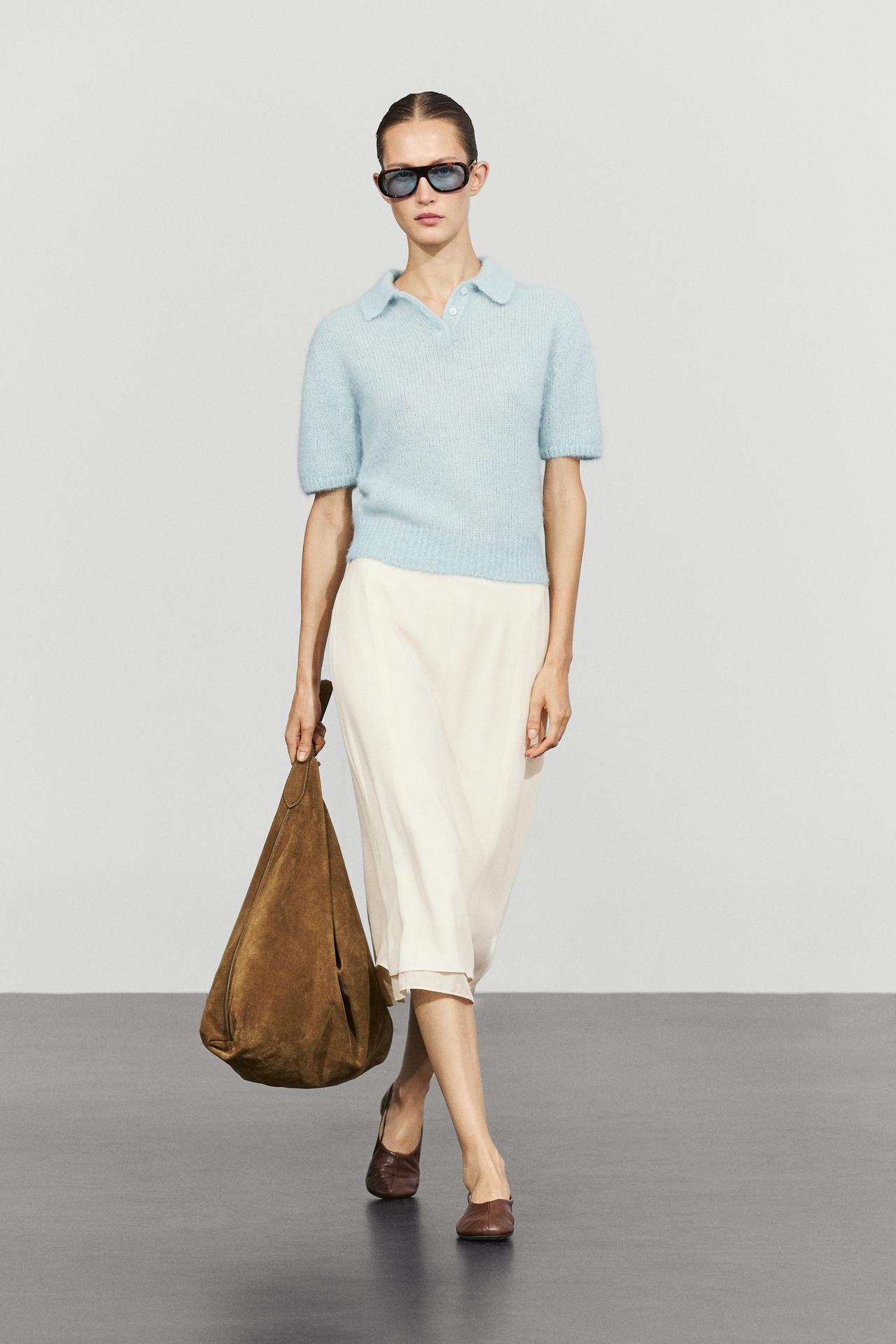 Alpaca blend knit polo sweater — Light blue