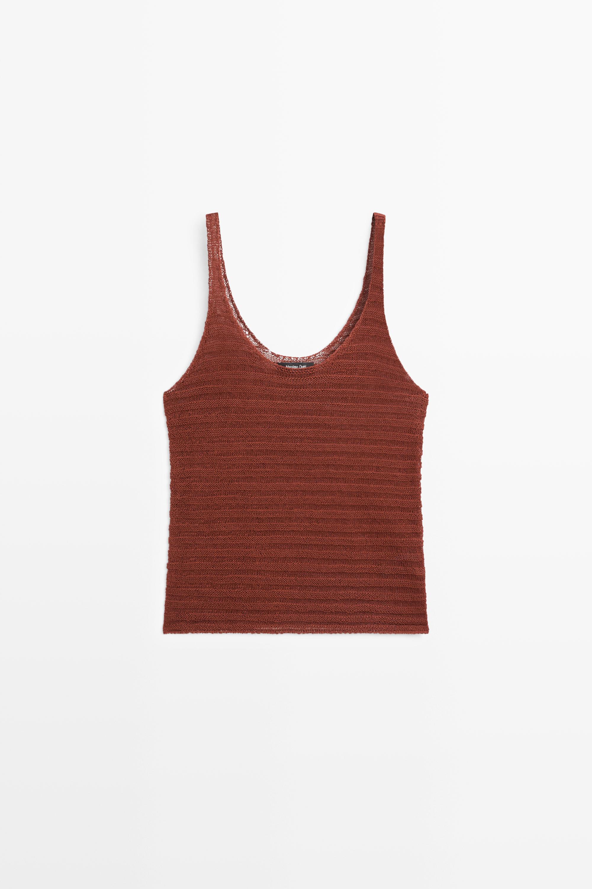 Textured knit strappy top — RUSSET