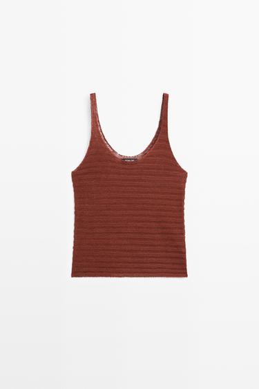 Textured knit strappy top — RUSSET 2