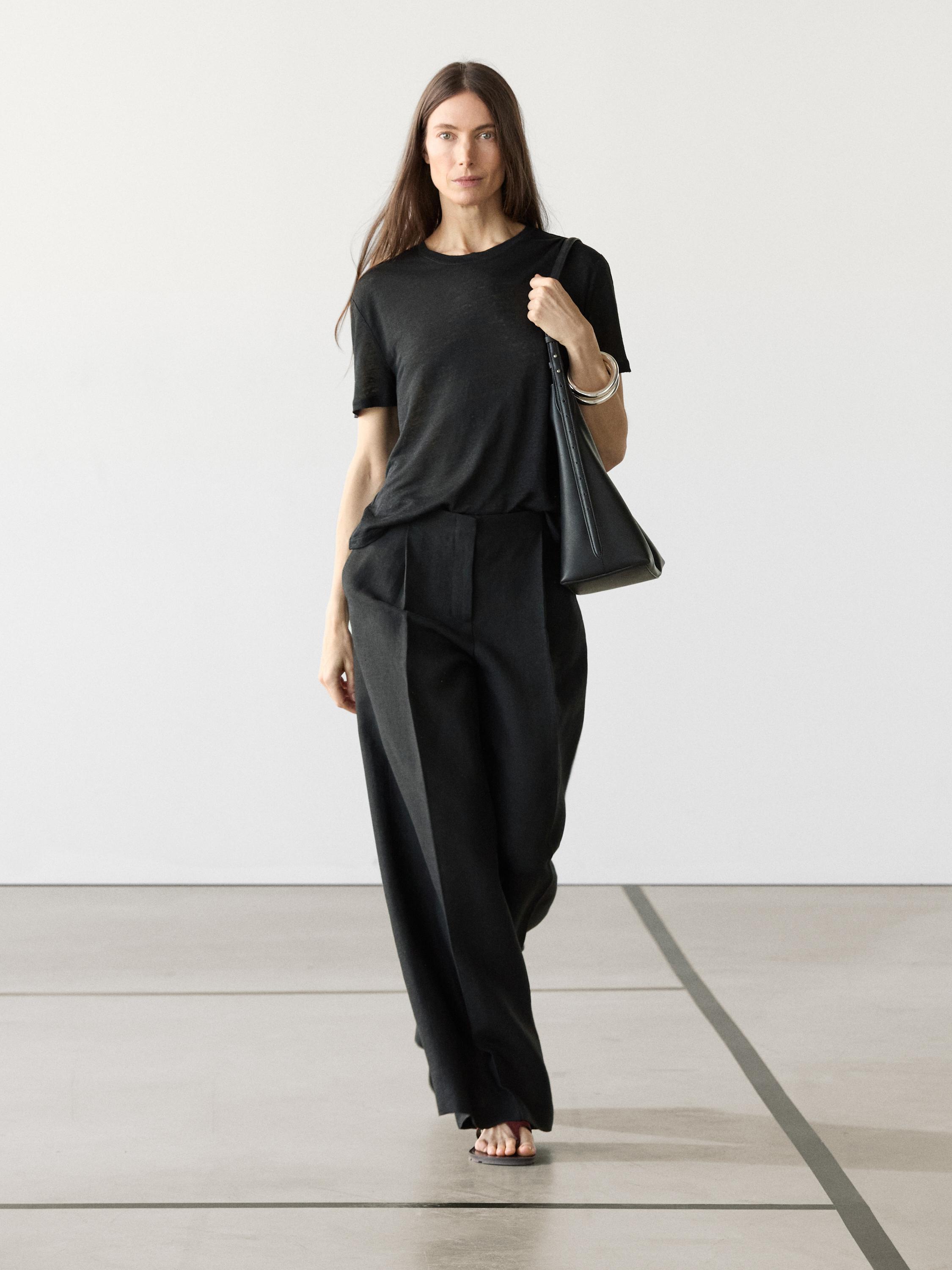 Flowing linen suit trousers — BLACK