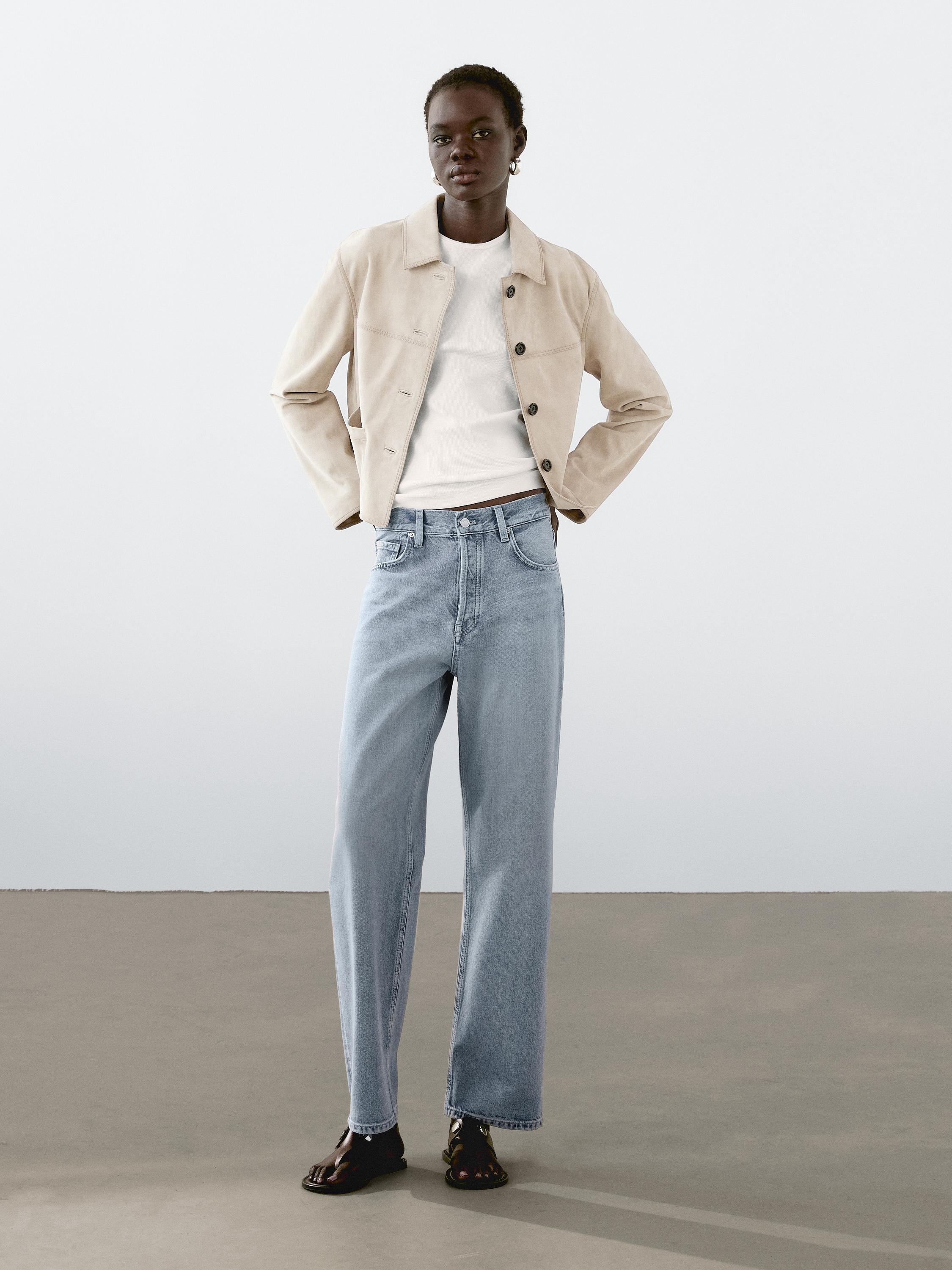 ג'קט קצר מעור זמש עור עם תפירה גלויה