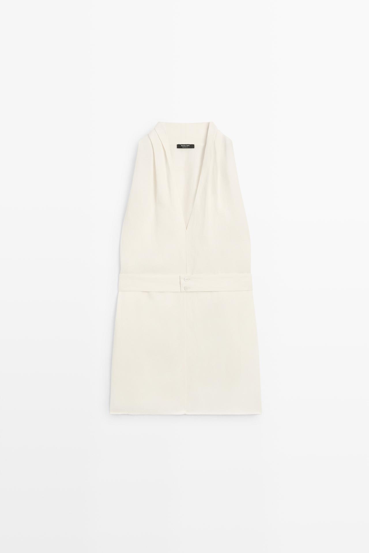 Flowing linen blend vest with belt detail — Off white