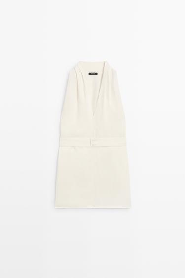 Flowing linen blend vest with belt detail — Off white 2