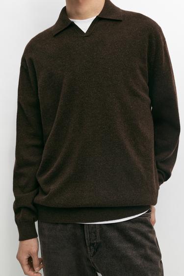 100% wool knit polo sweater — BROWN MARL 8