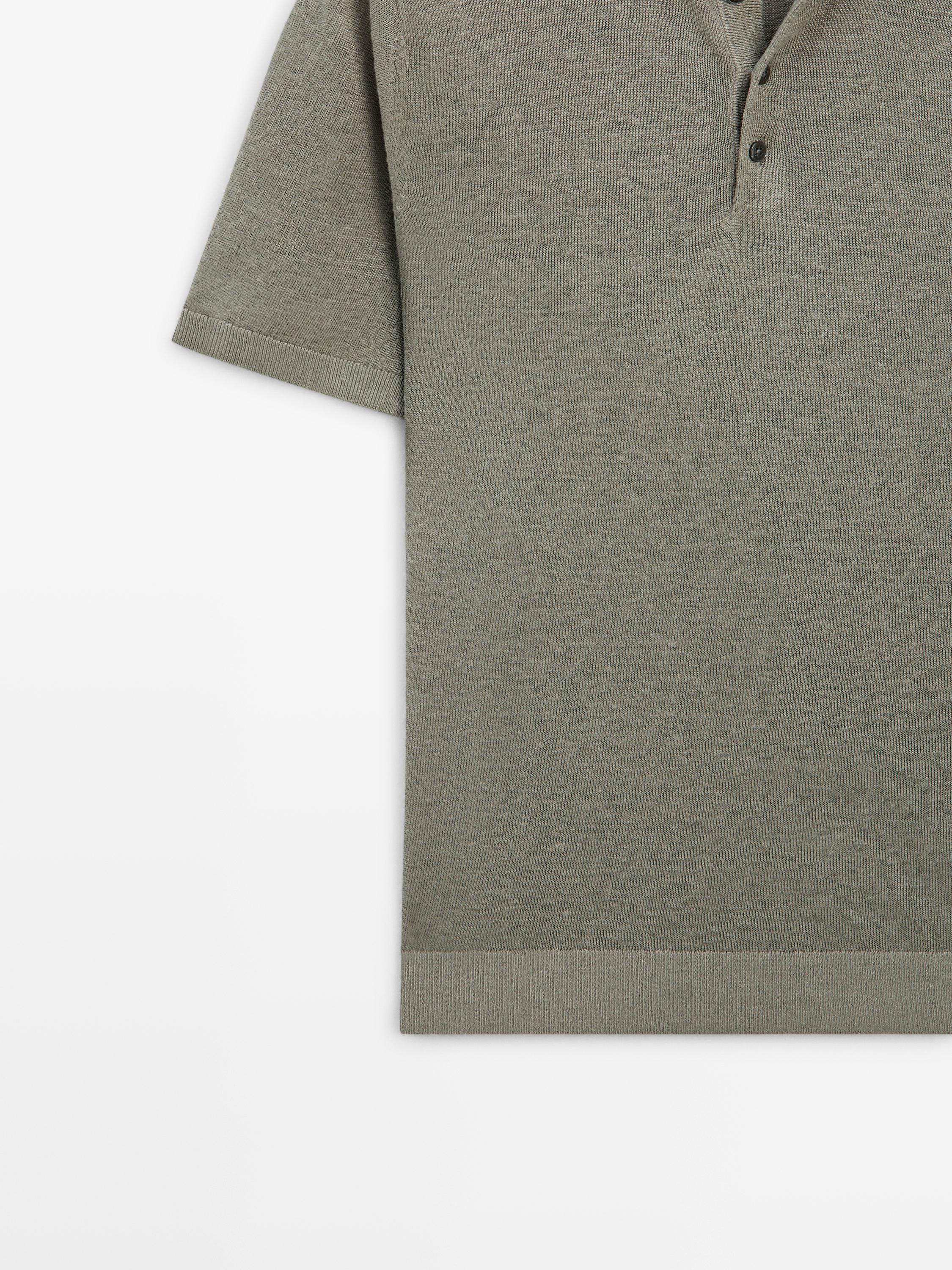 Linen knit polo sweater — MARINE GREEN