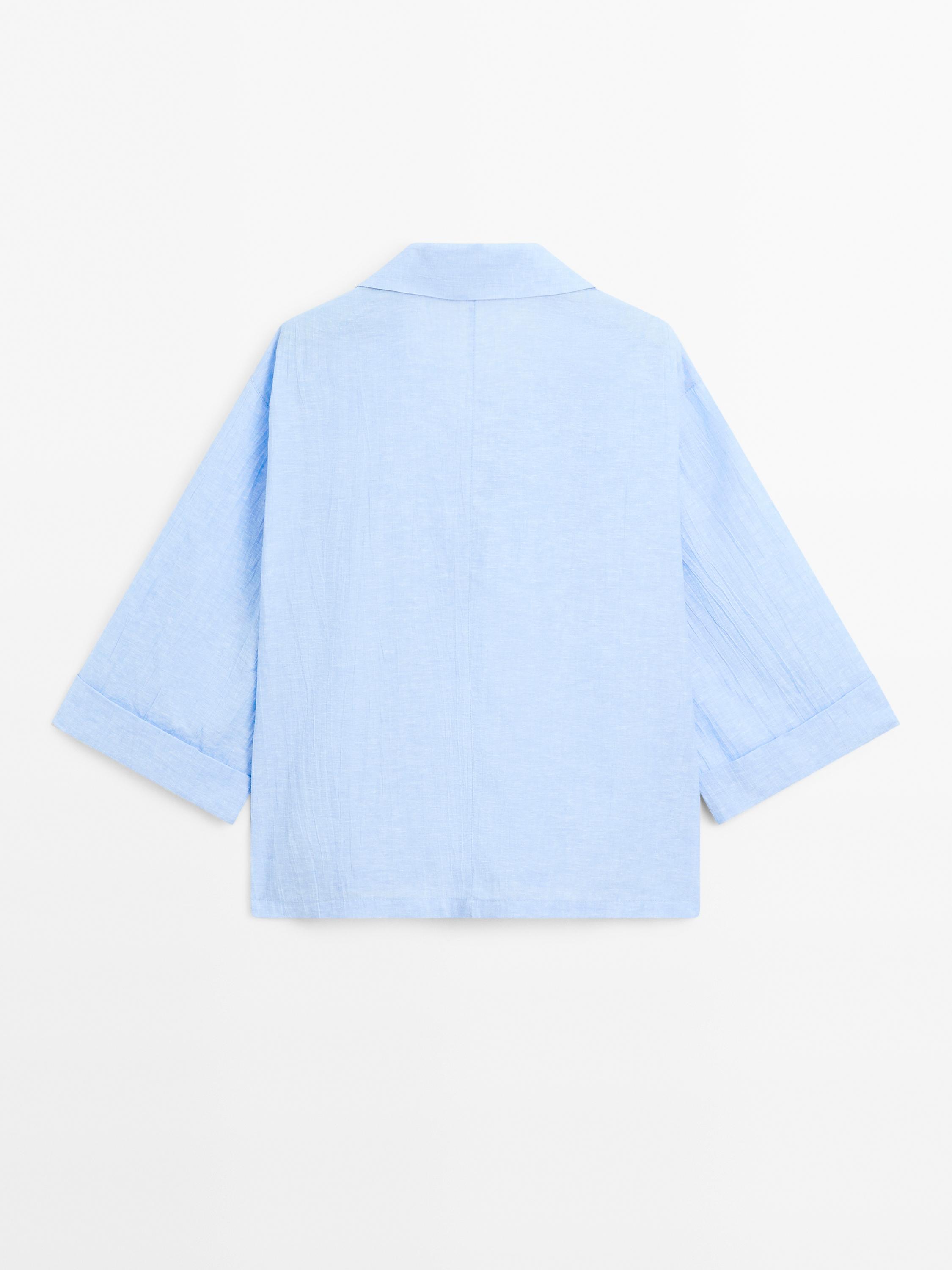 Linen blend blouse with polo collar