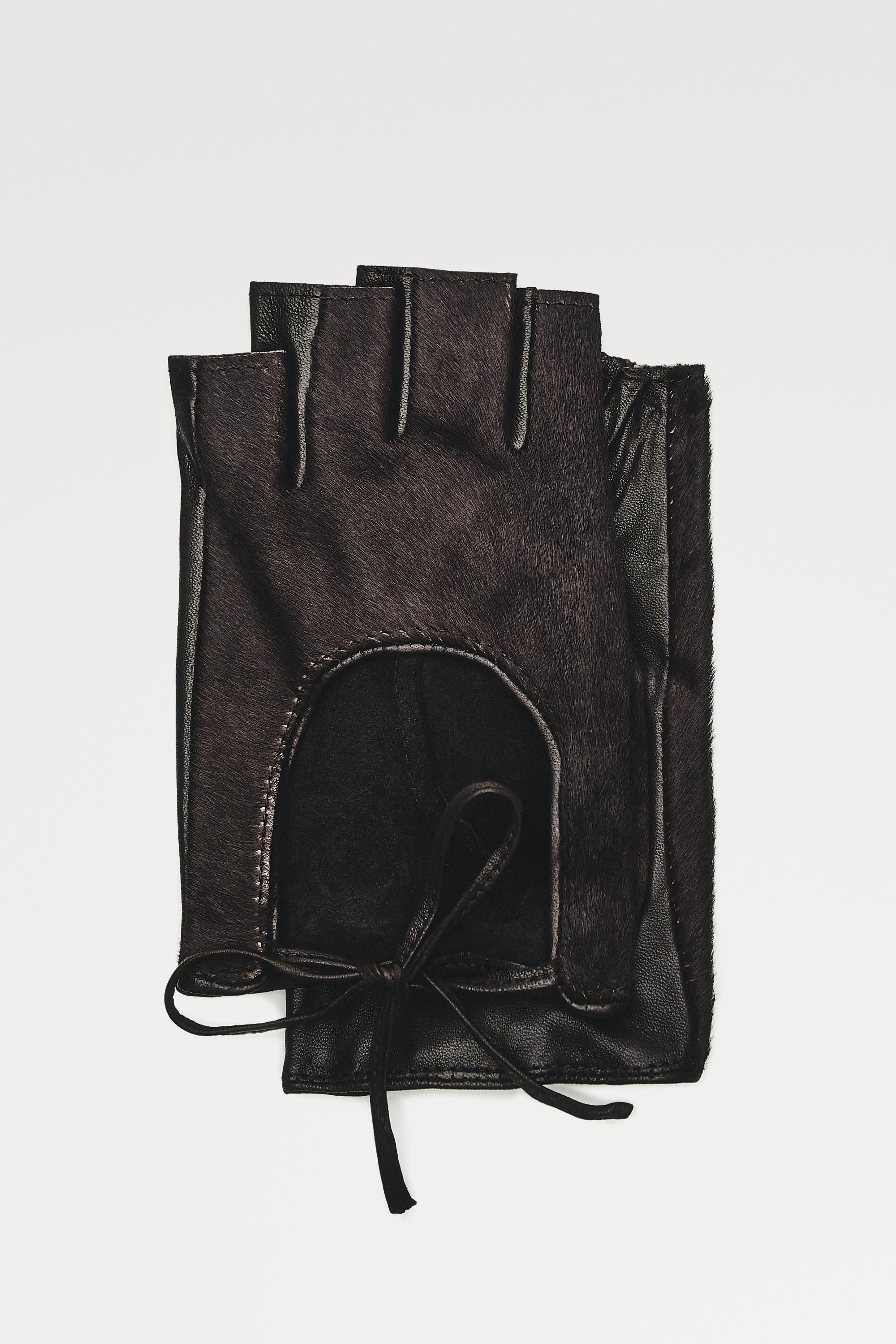 Guanti stile biker in pelle con pelliccia