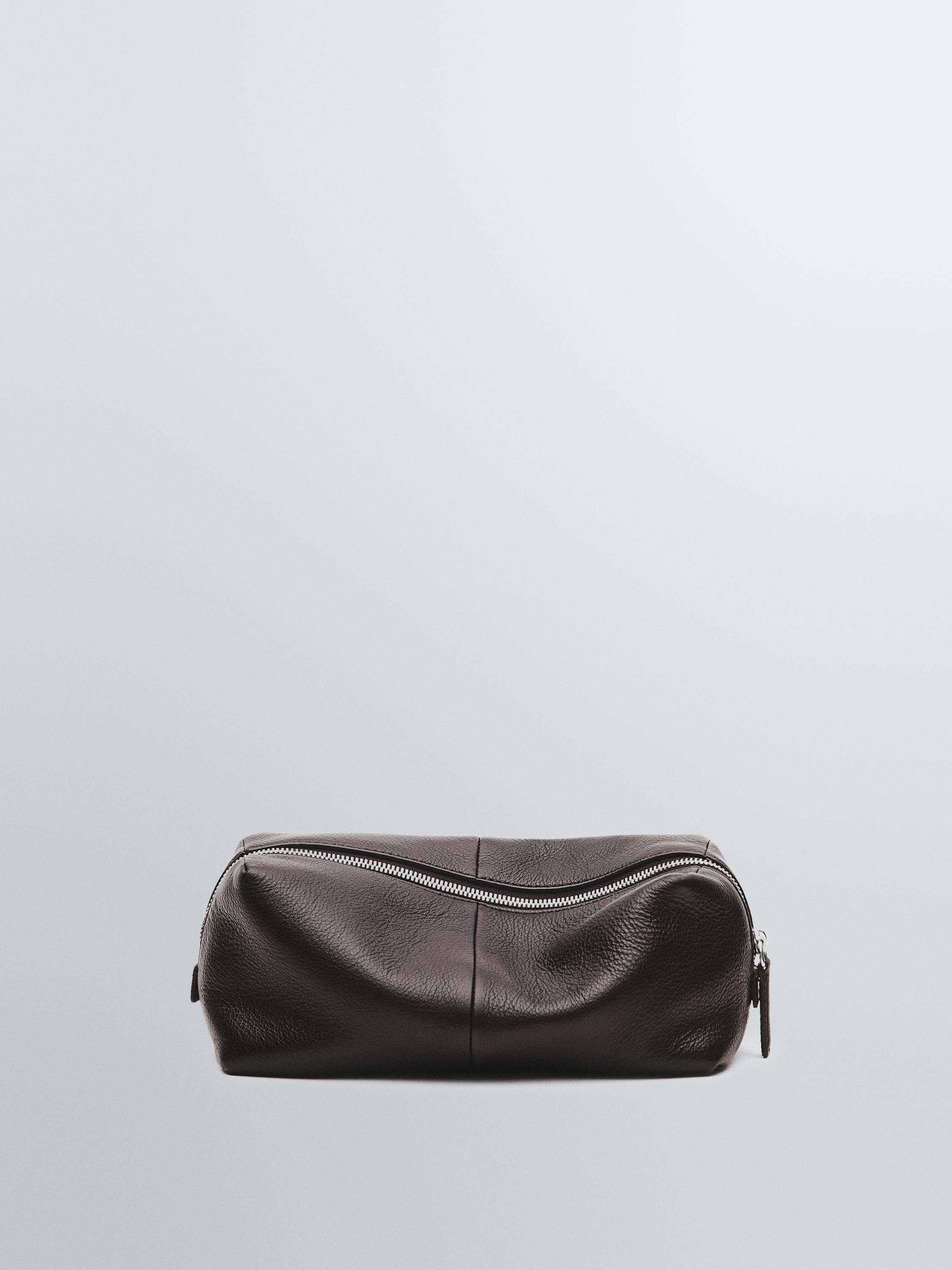 Nappa leather toiletry bag with zip — BROWN