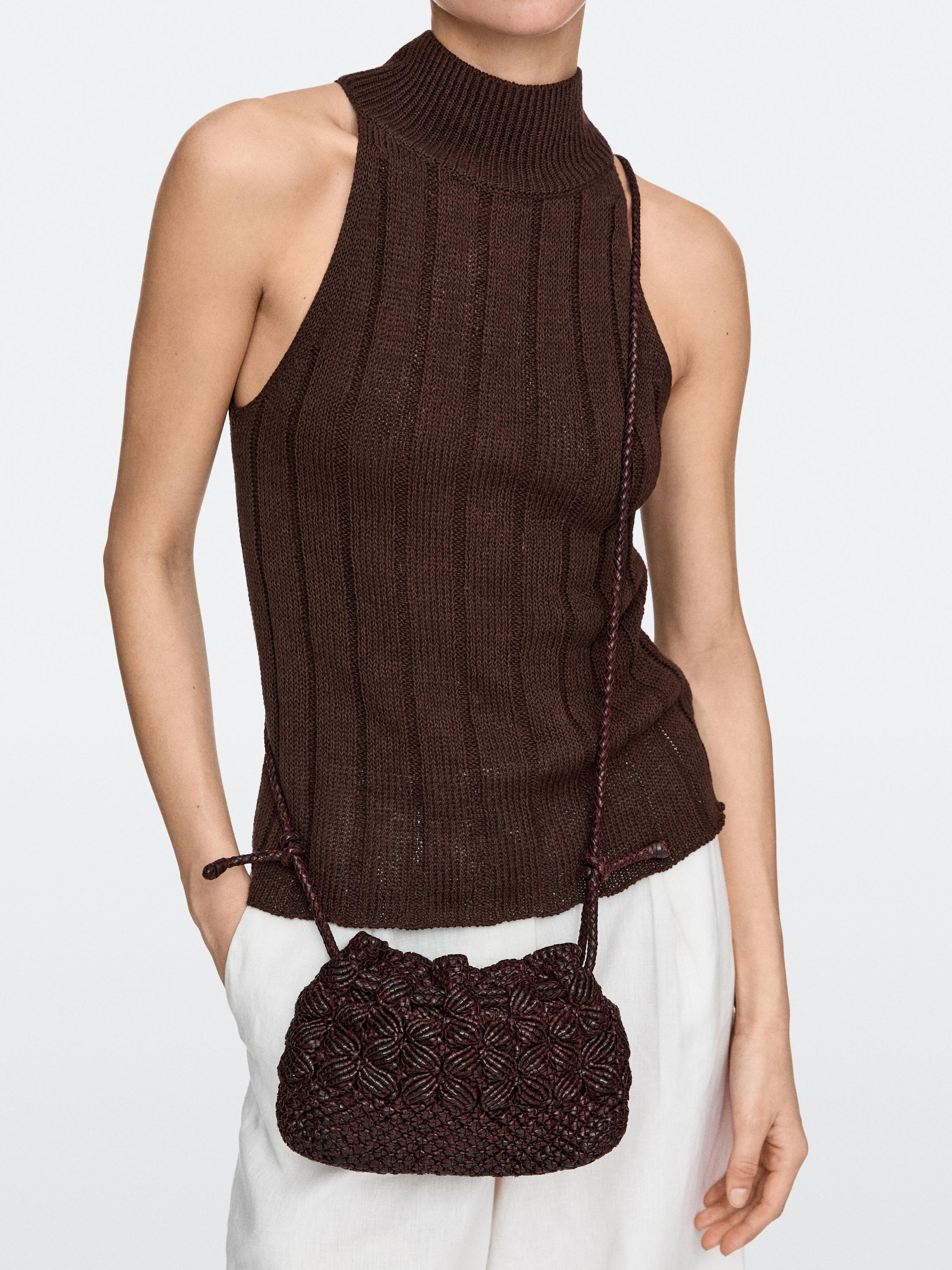 Nappa leather macramé pouch bag — BURGUNDY