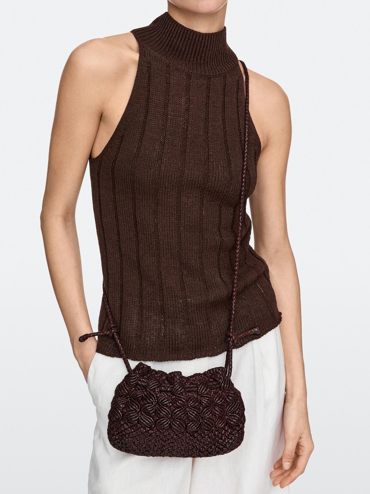 Nappa leather macramé pouch bag — BURGUNDY