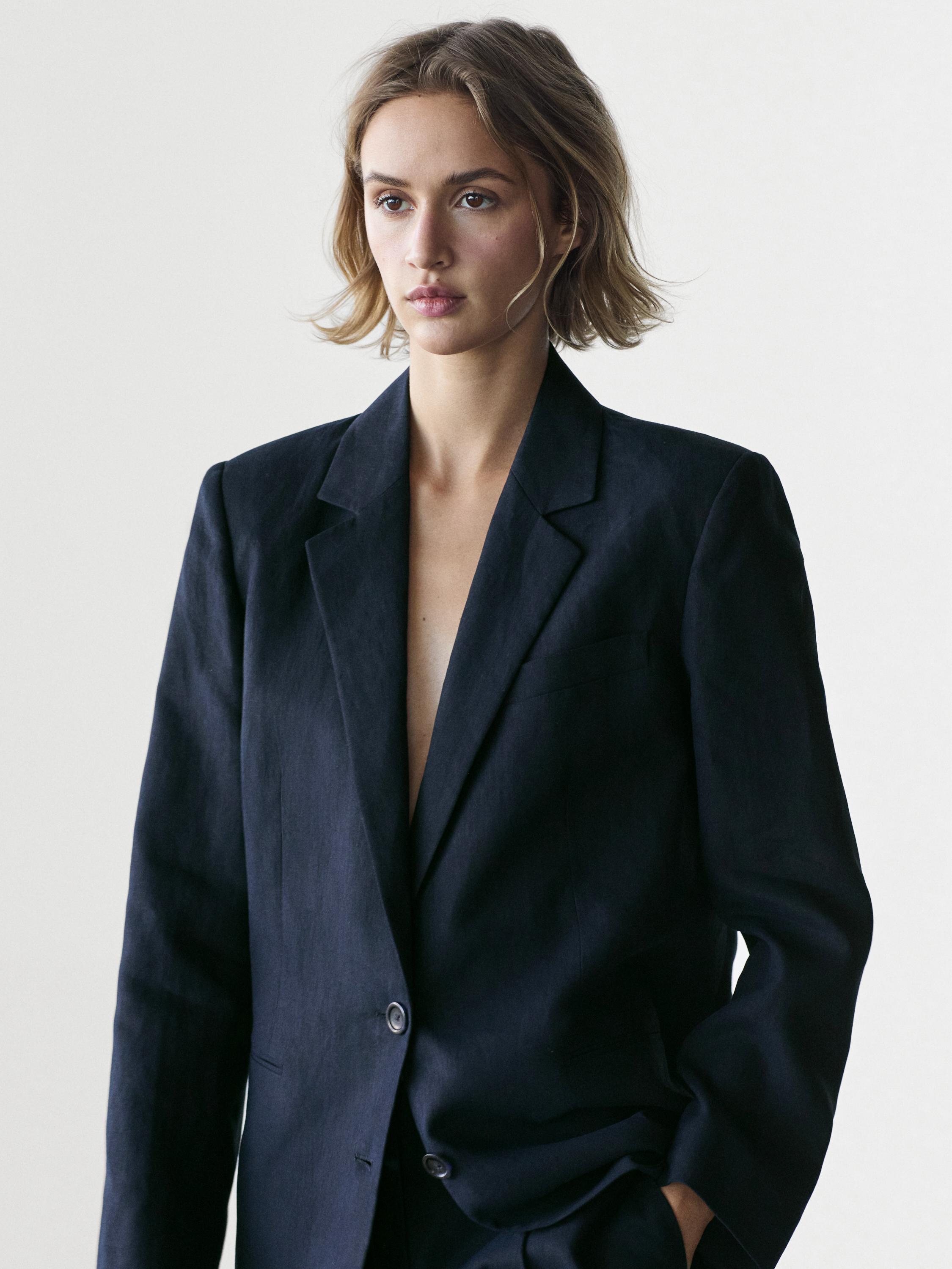 100% linen suit blazer — NAVY BLUE