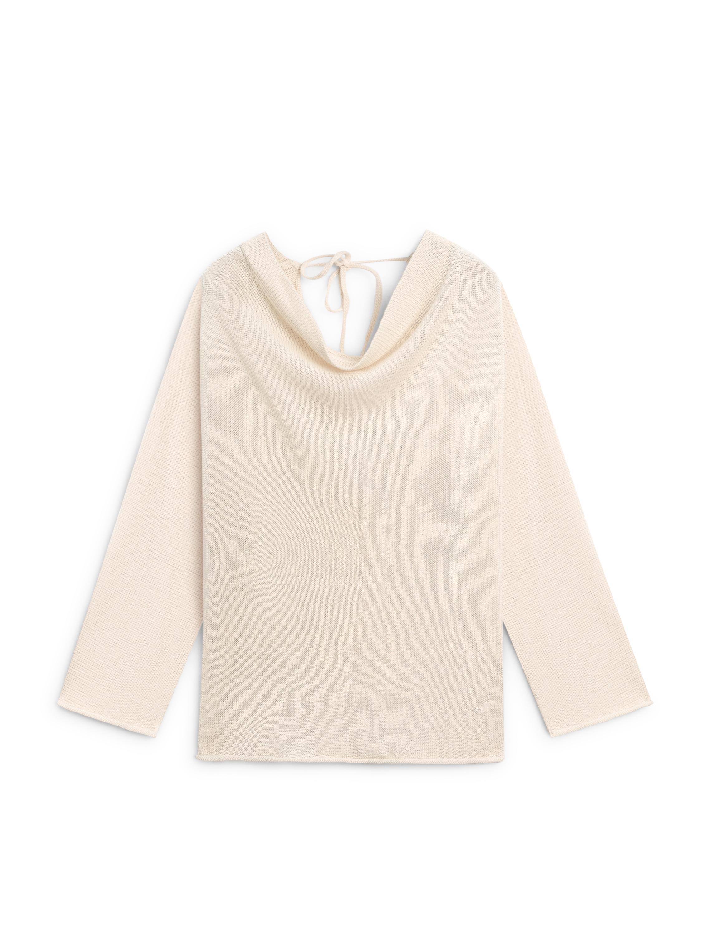 100% cotton knit sweater with back ties — BEIGE