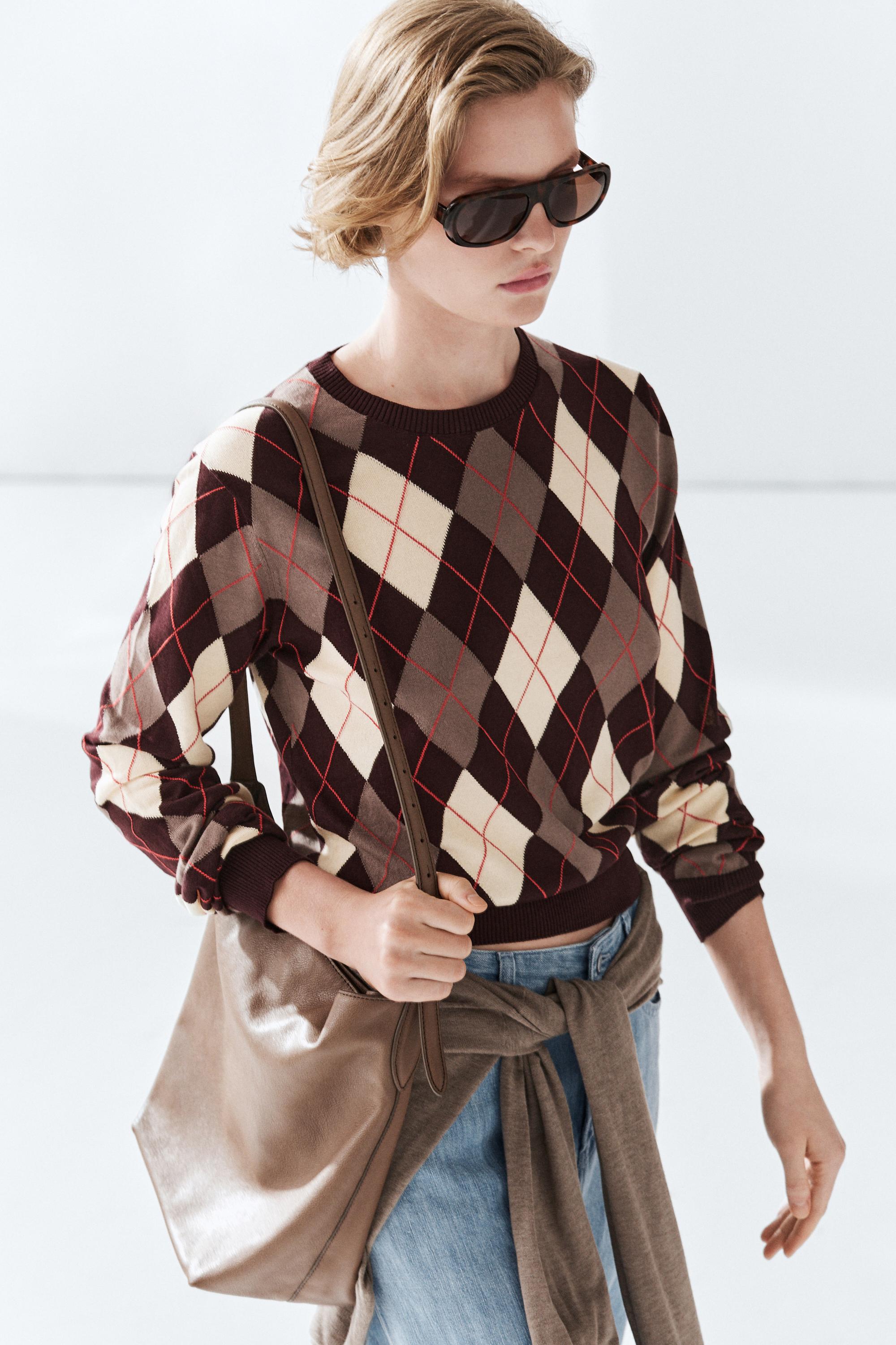 100% cotton knit sweater with Argyle detail