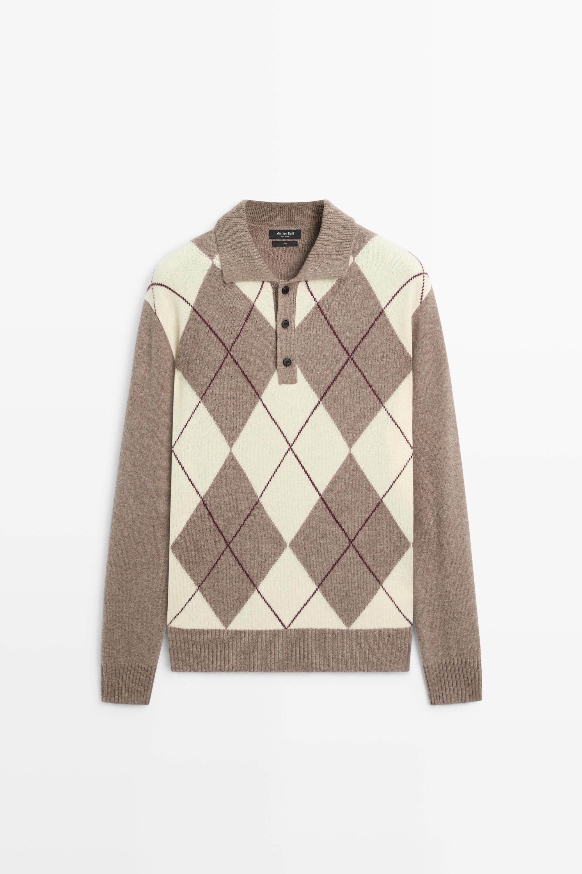 Massimo Dutti Eşkenar dörtgen detaylı triko polo yaka kazak