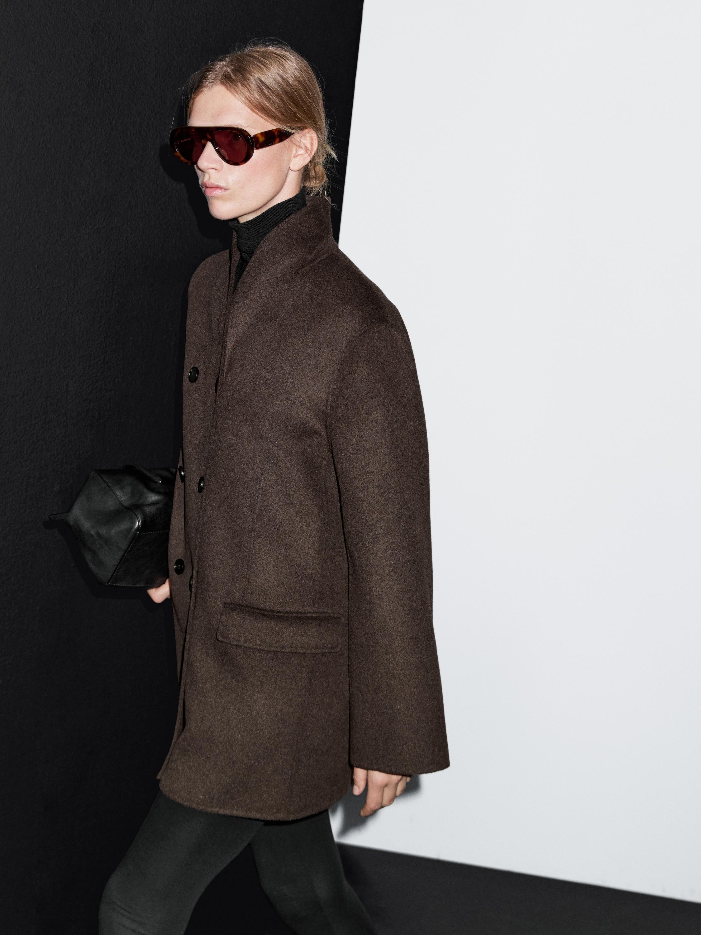 Wool blend coat with tuxedo collar