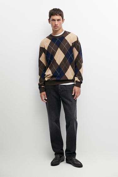 Wool-blend Argyle knit sweater — BROWN MARL 1
