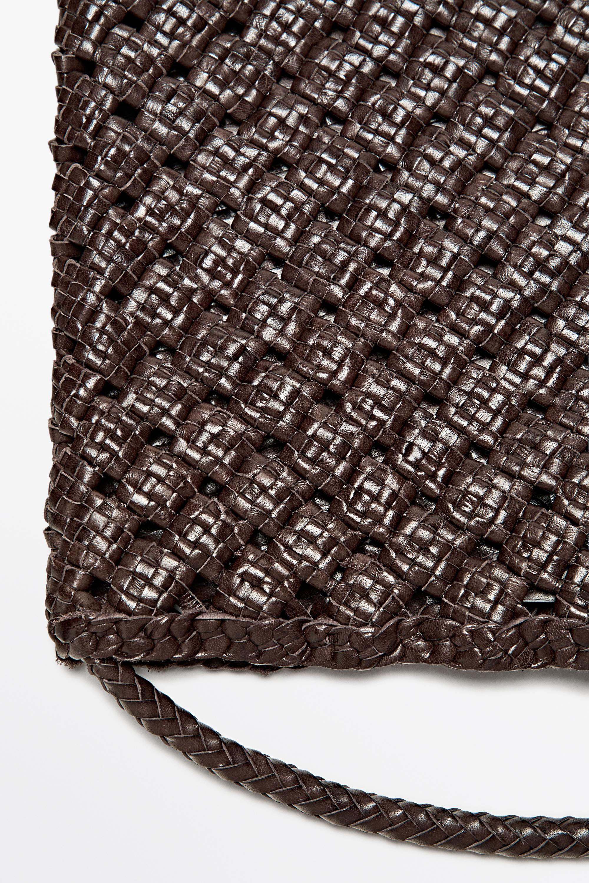 Medium braided nappa leather bag — BROWN