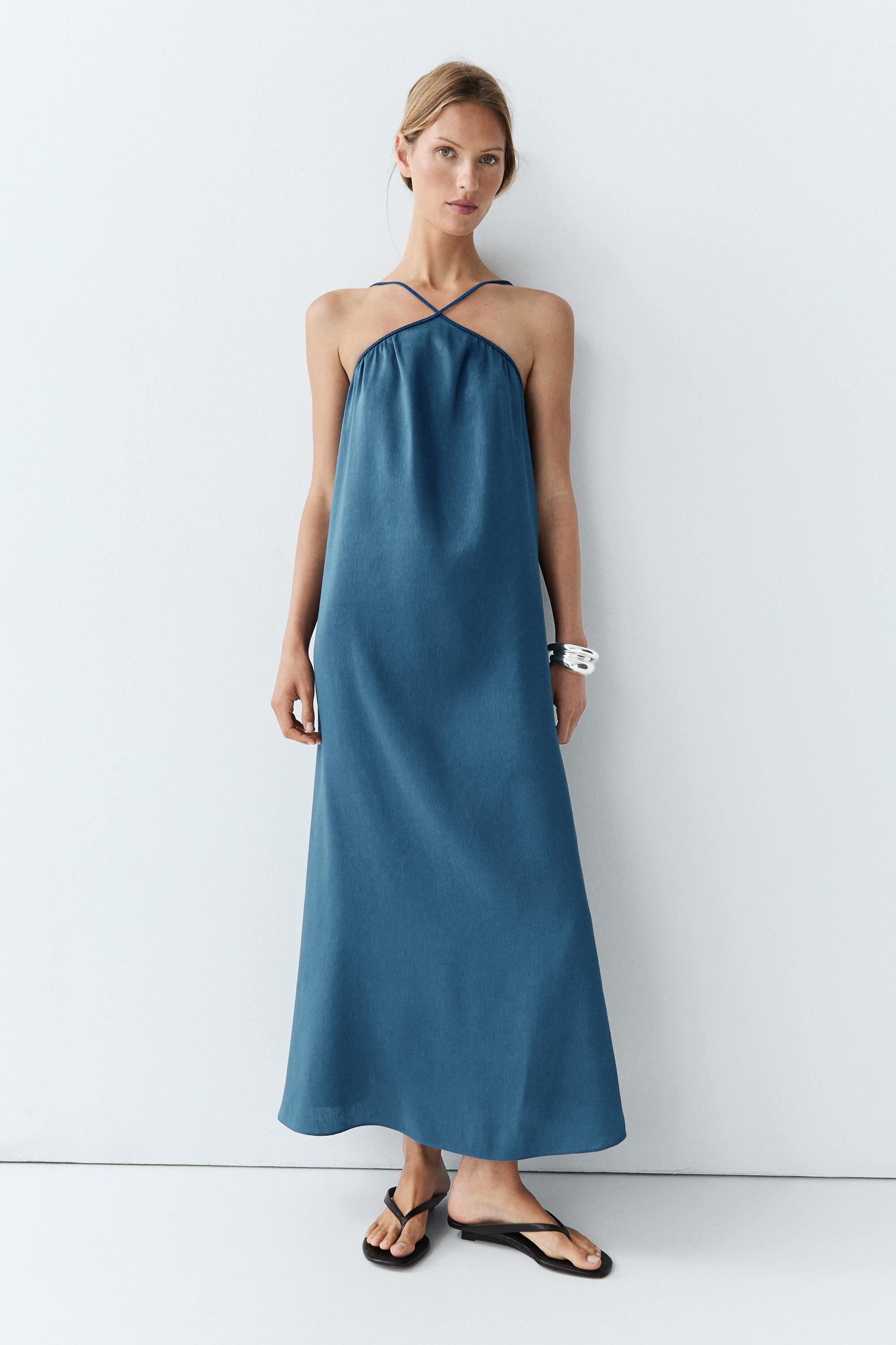 Long flowing dress with criss-cross straps — BLUE