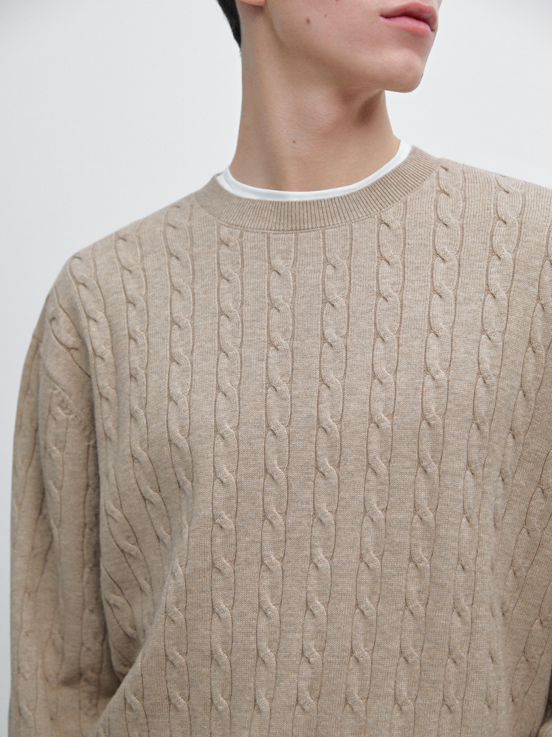 100% cotton cable-knit sweater — MINK