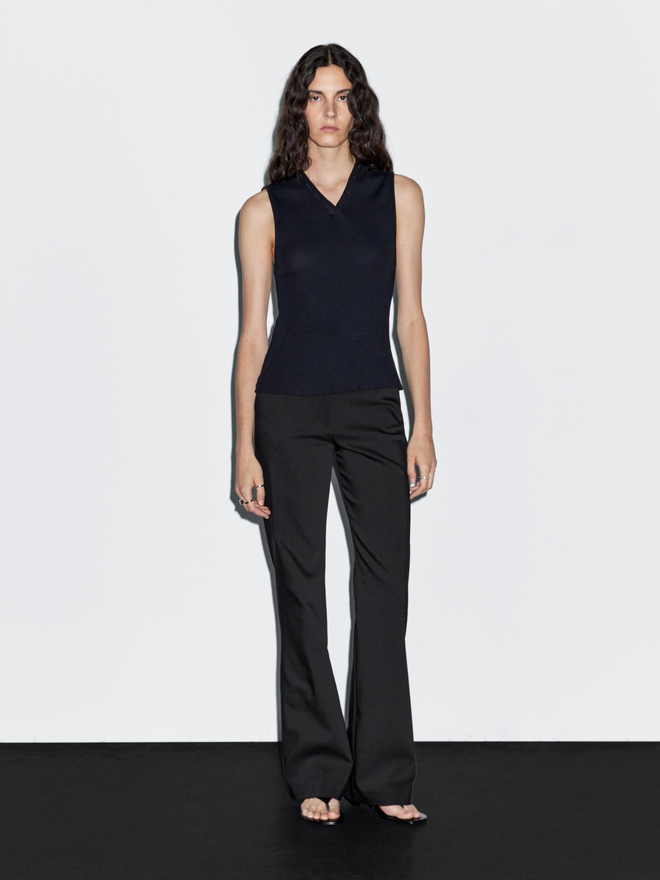 Ribcord top met detail kraag