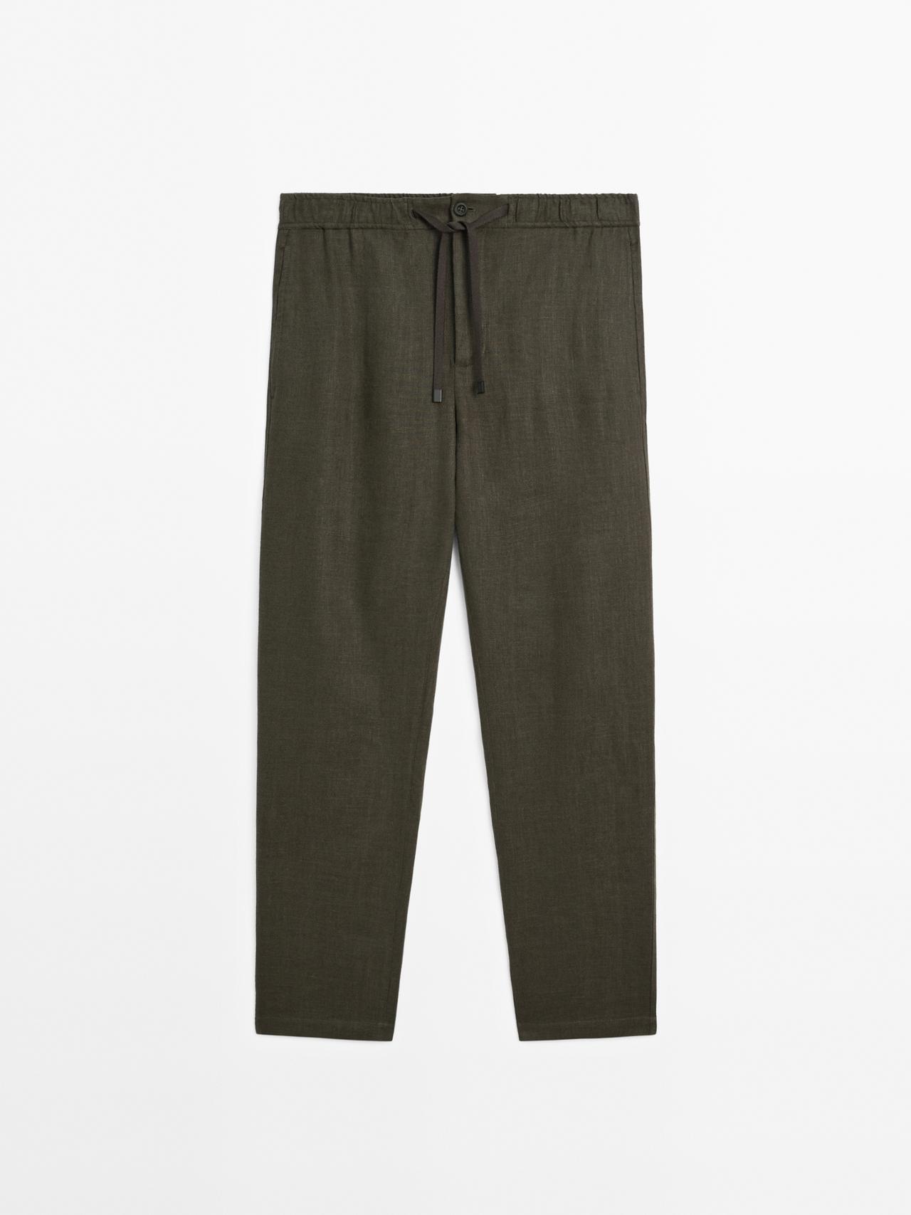 Massimo Dutti - Herre - Jogger Fit Bukser I 100 % Hør - Mørkegrøn - Xl