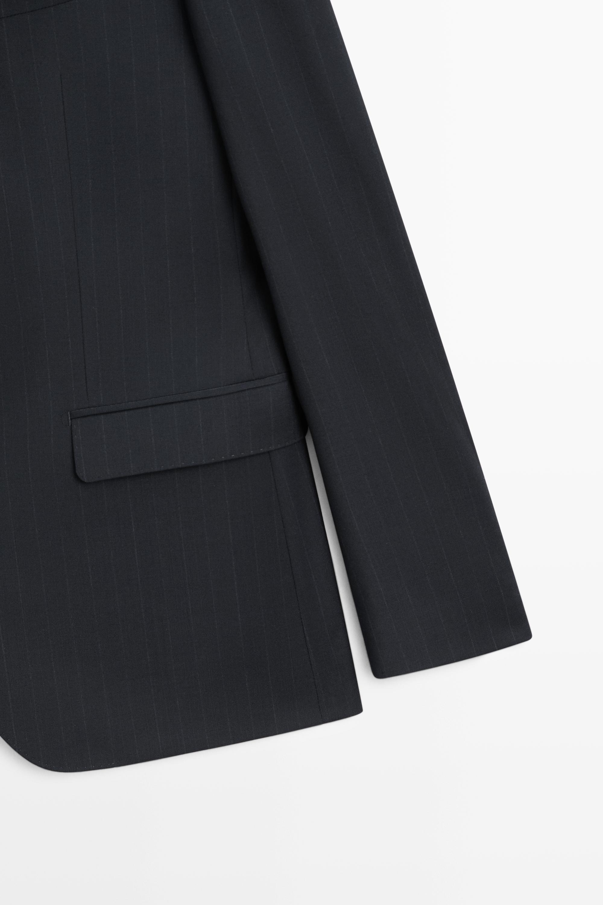 Striped 100% cool wool suit blazer — NAVY BLUE