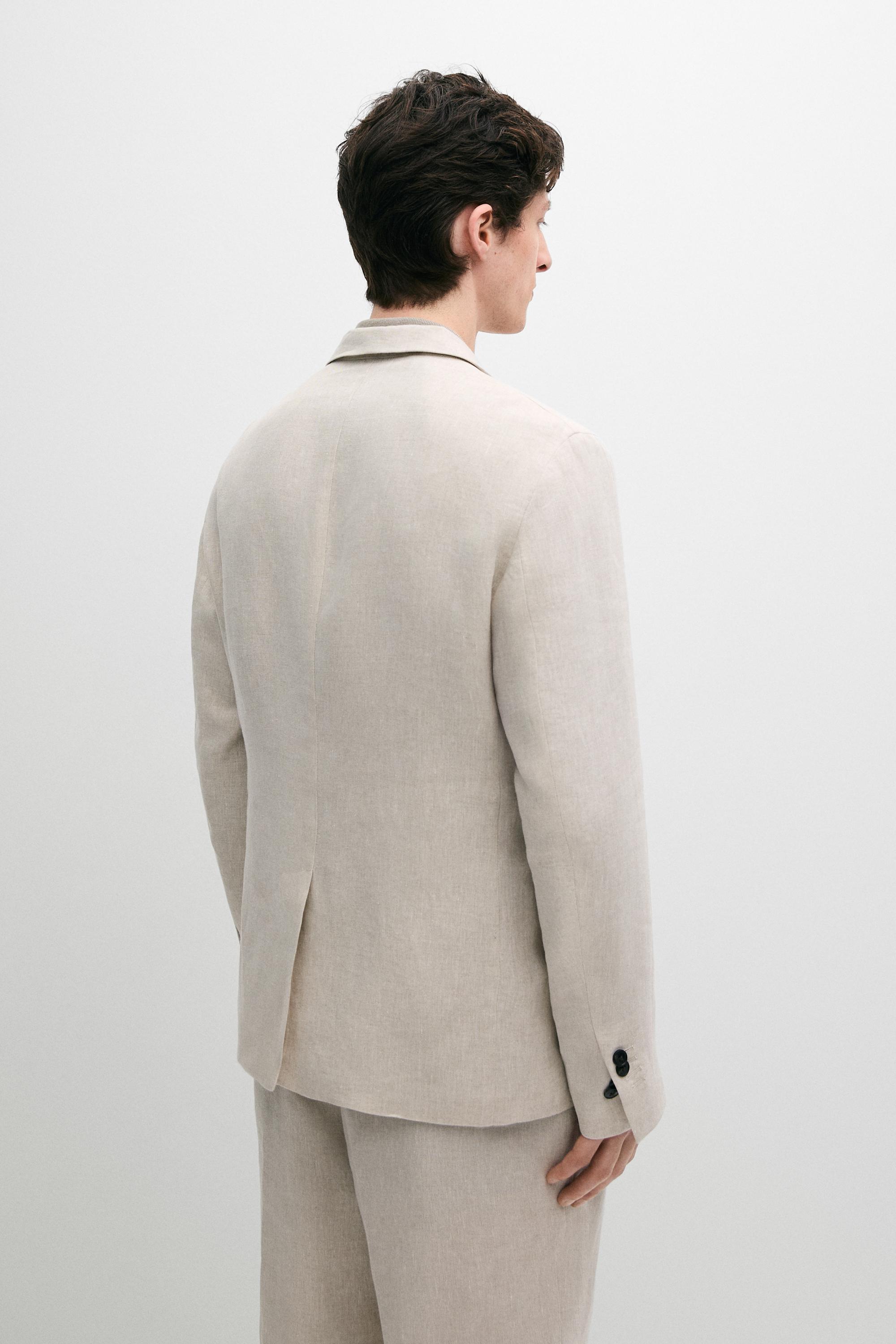 100% linen suit blazer with pocket details — CREAM